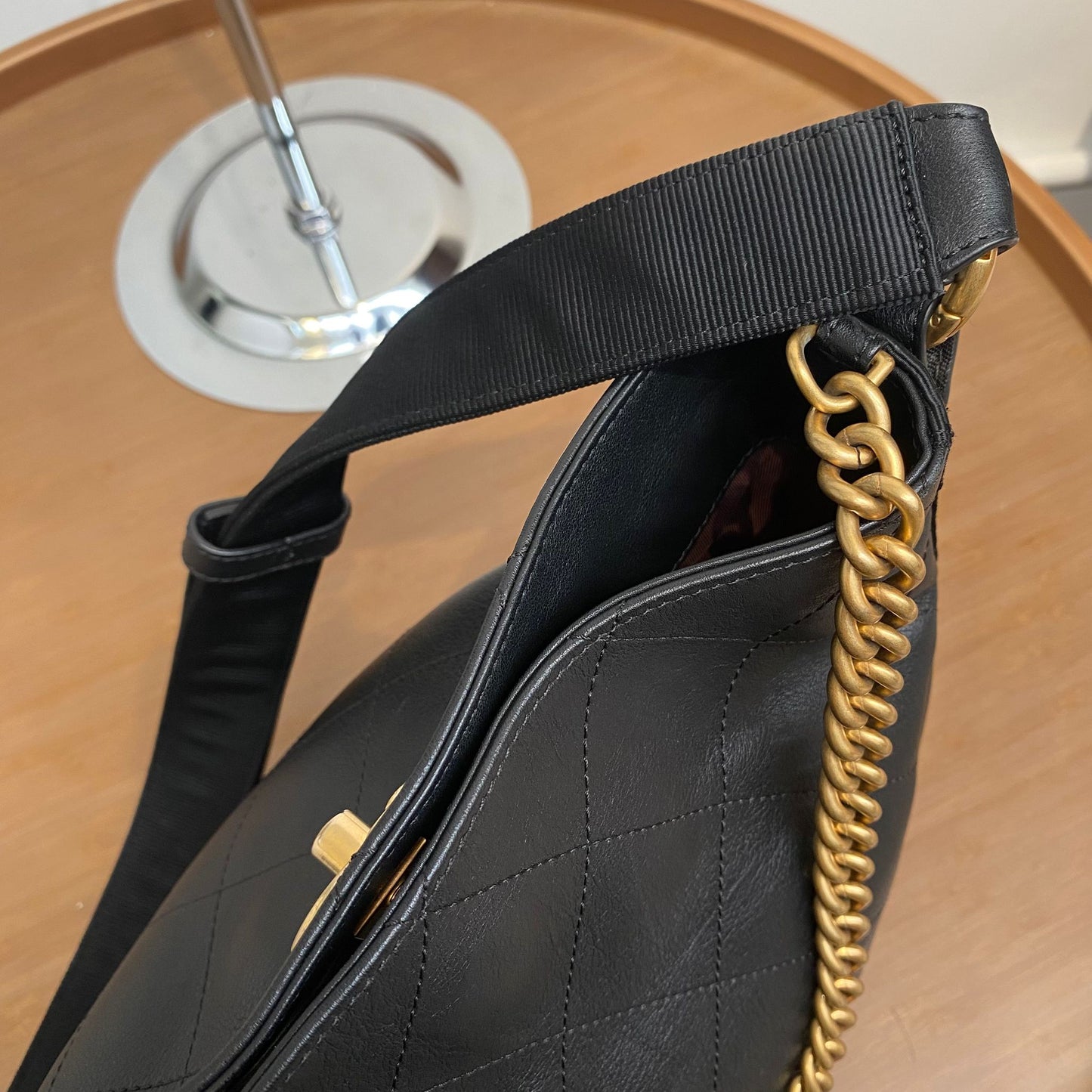 Chanel Quilted Leather Button Up Hobo Bag