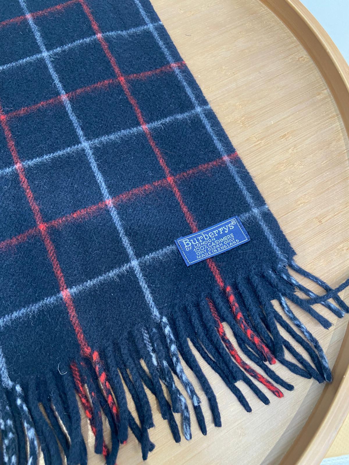 Burberry 深藍 紅線格仔羊絨頸巾