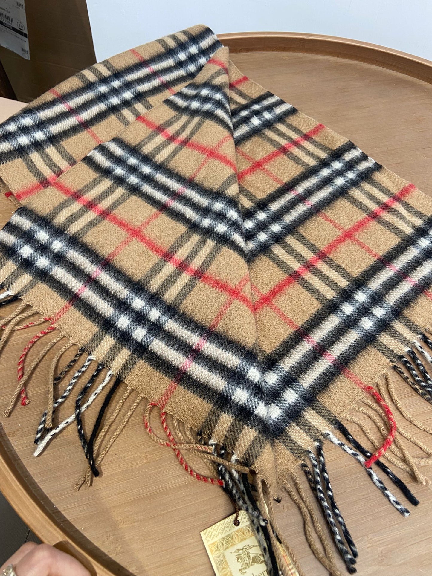 Burberry 啡色 格仔羊絨頸巾