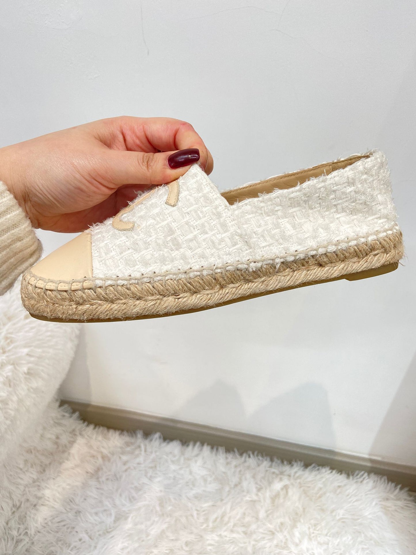 Chanel 米色羊皮拼tweed 草鞋