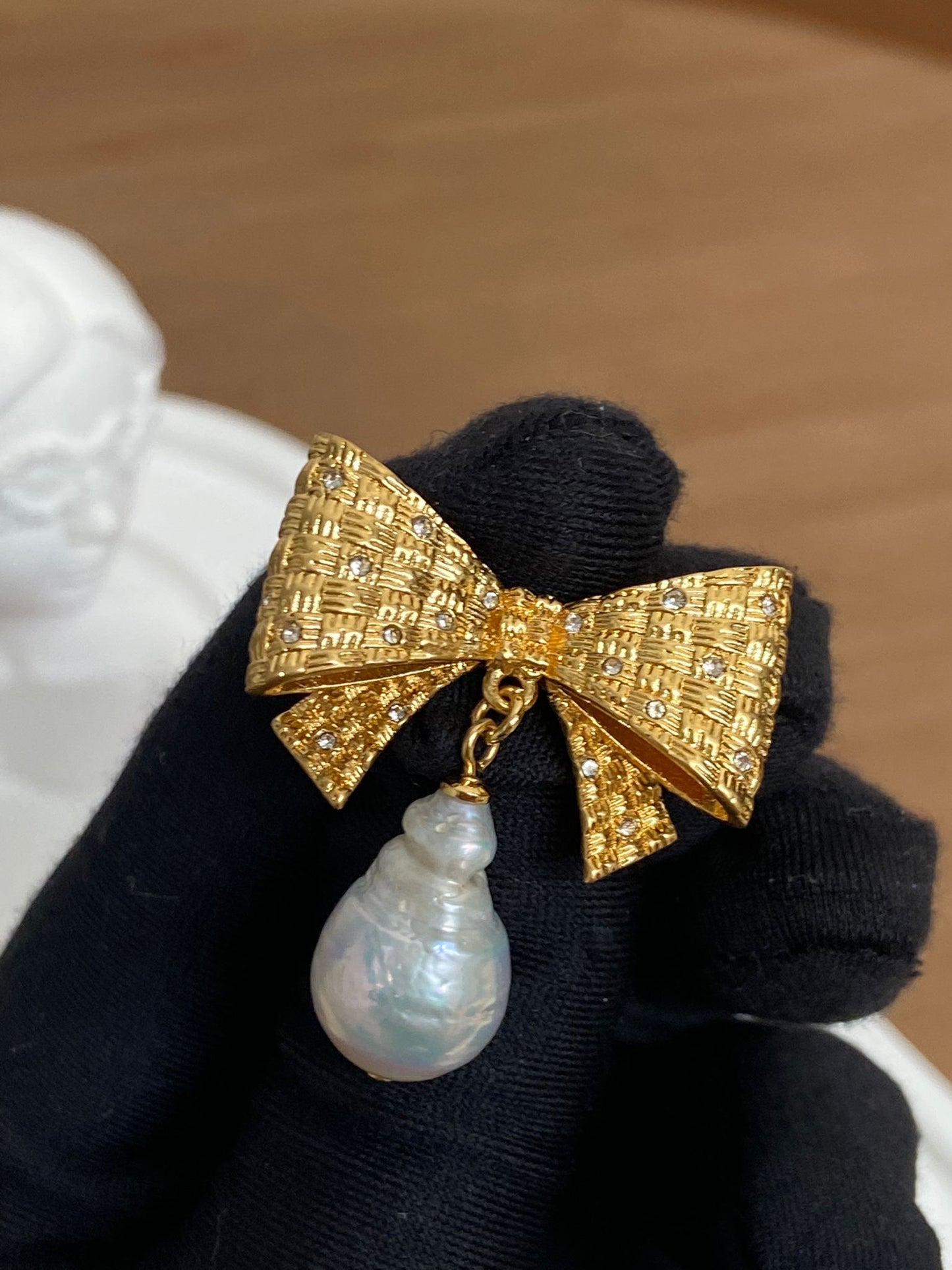 Kate spade 蝴蝶結珍珠吊耳環