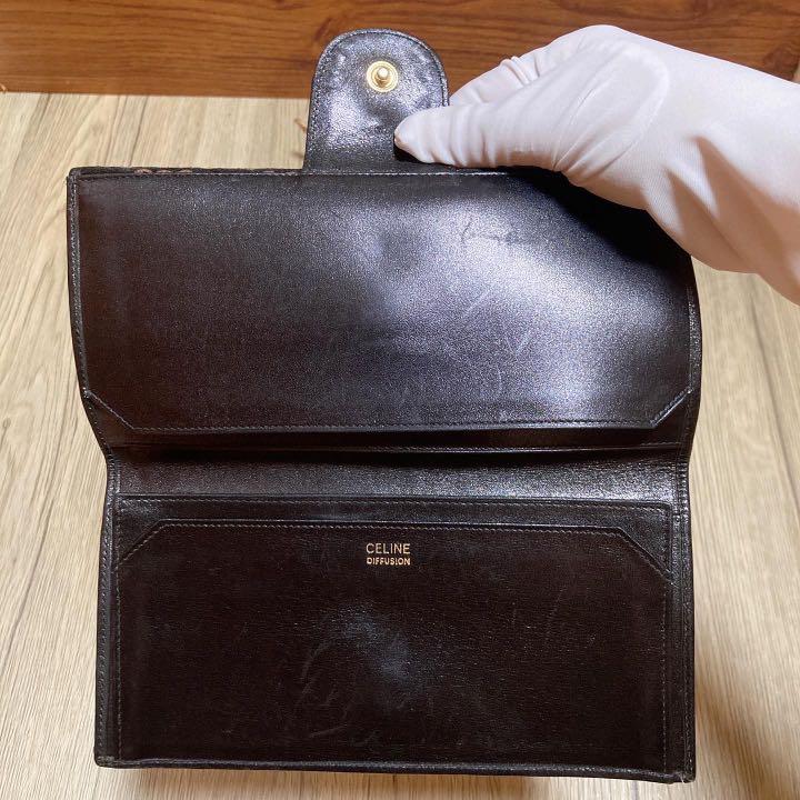 Celine Triomphe Brown Long Wallet 凱旋門花金扣啡色長銀包