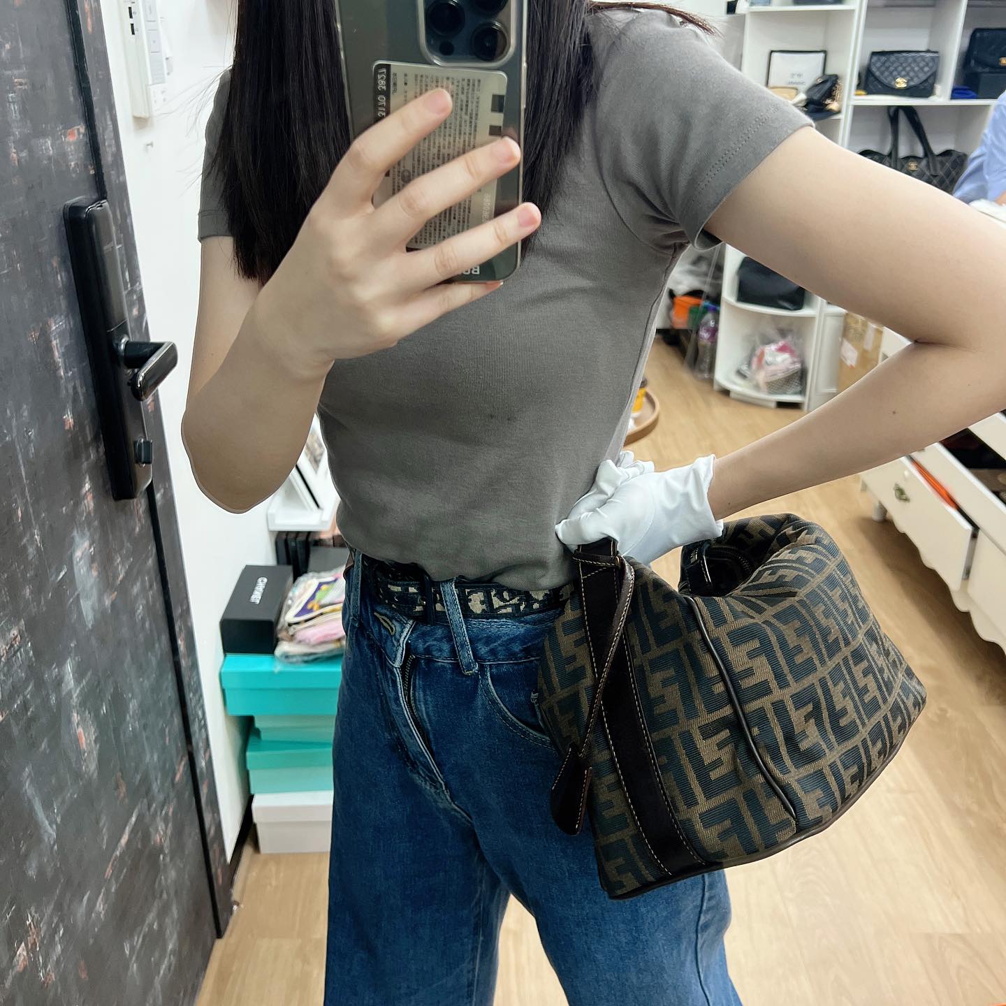 FENDI Zucca Handbag 老花飯盒包 連塵袋