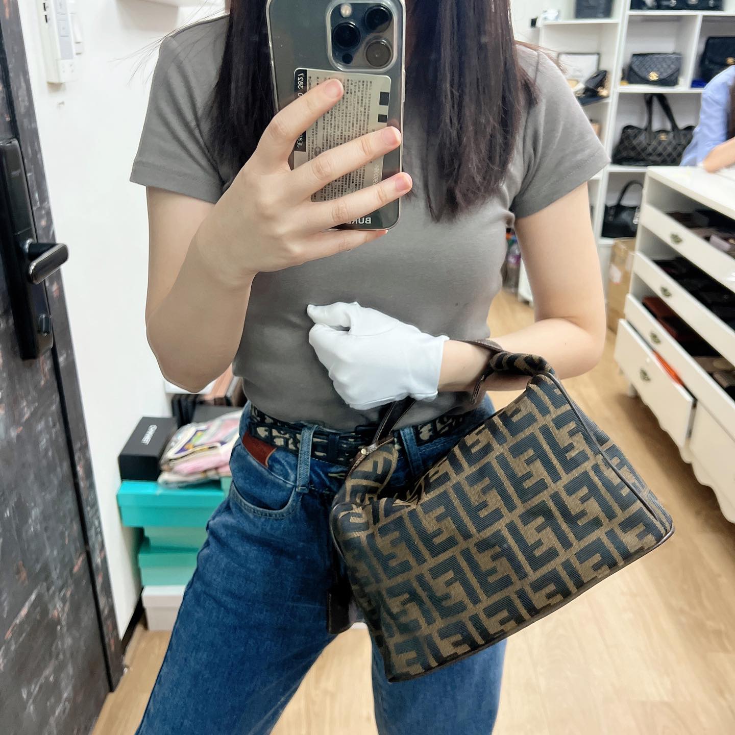 FENDI Zucca Handbag 老花飯盒包 連塵袋