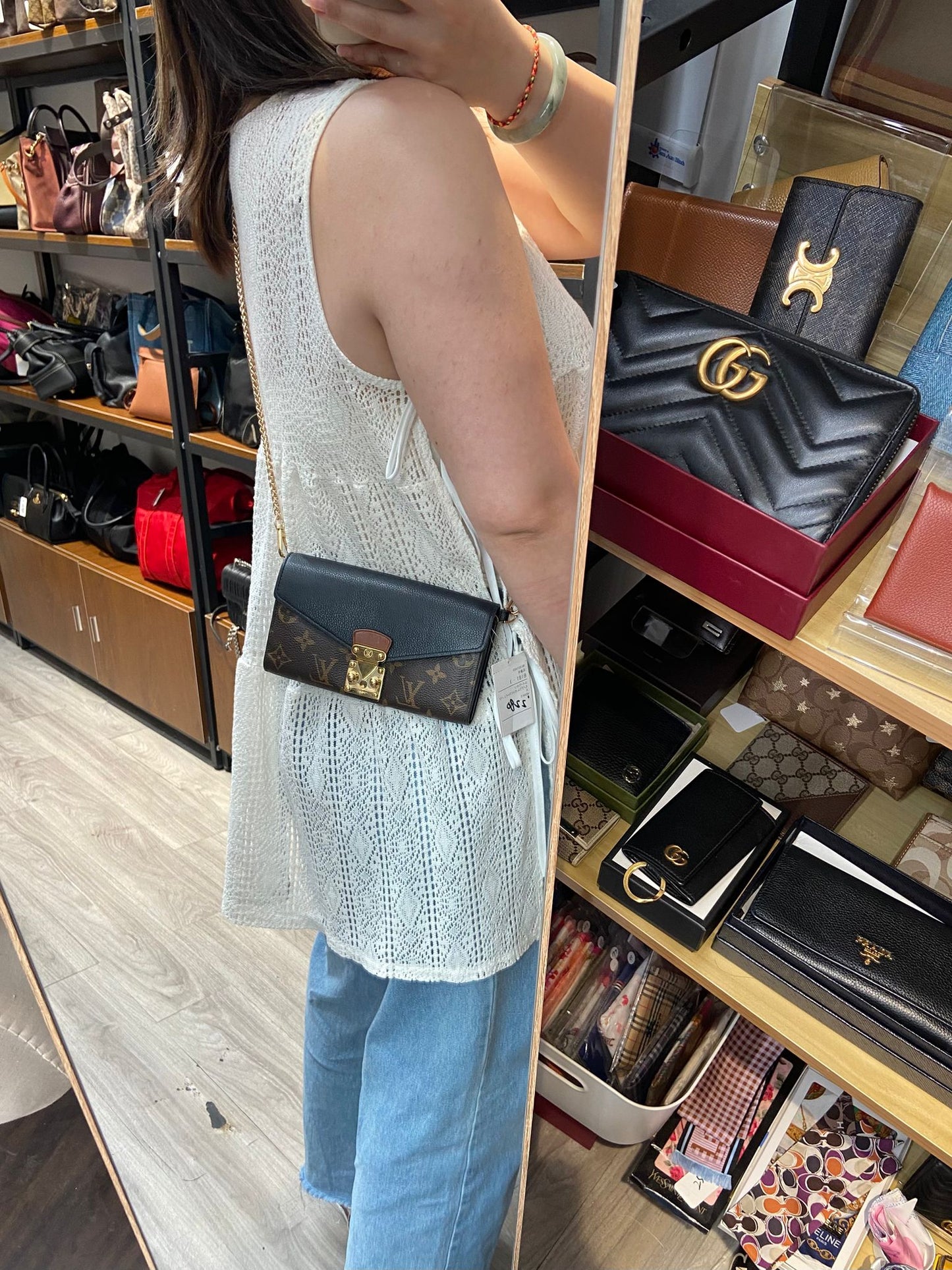 LV 長銀包黑色拼老花