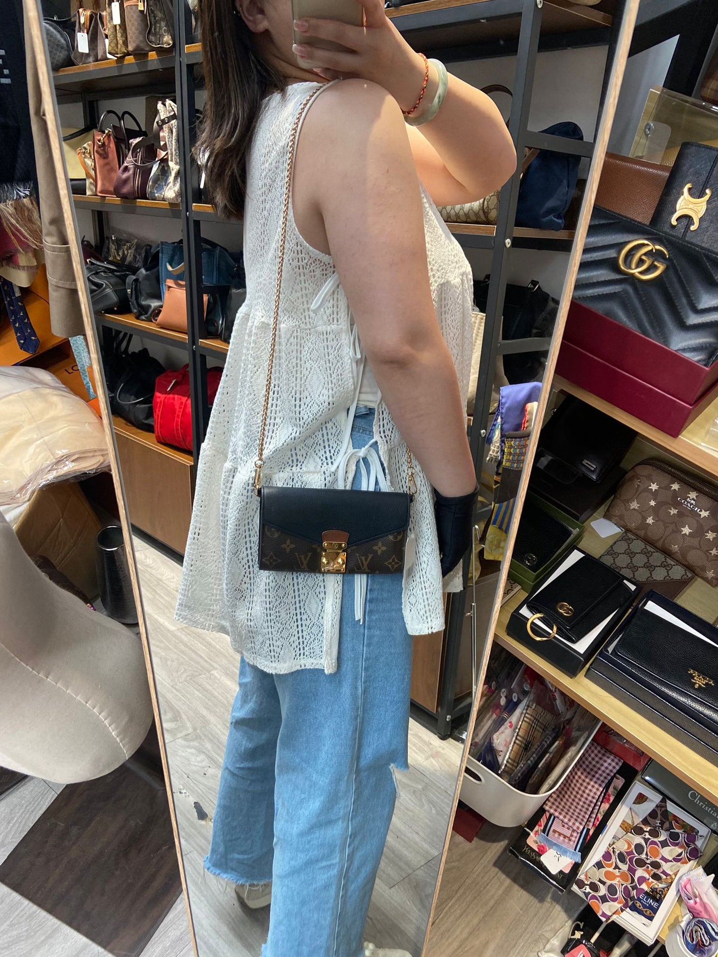 LV 長銀包黑色拼老花
