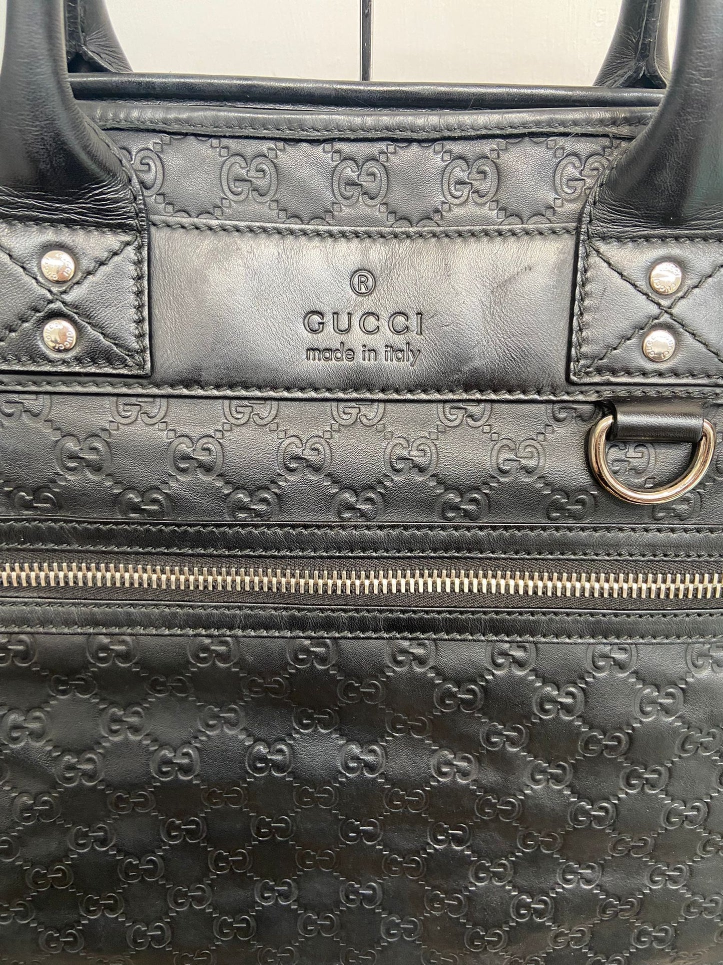 Gucci 黑色壓花牛皮tote bag