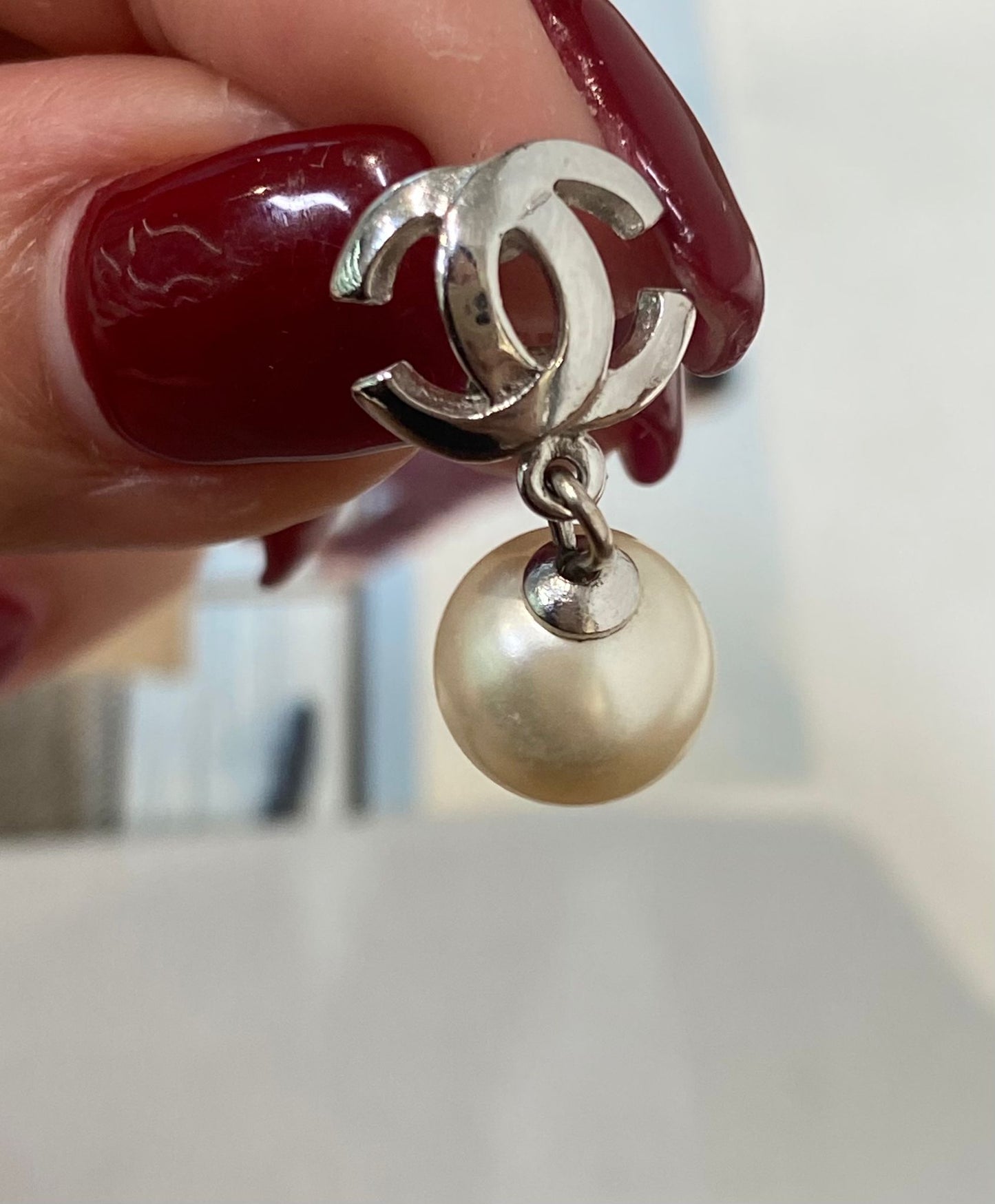 CHANEL CC吊珍珠耳環