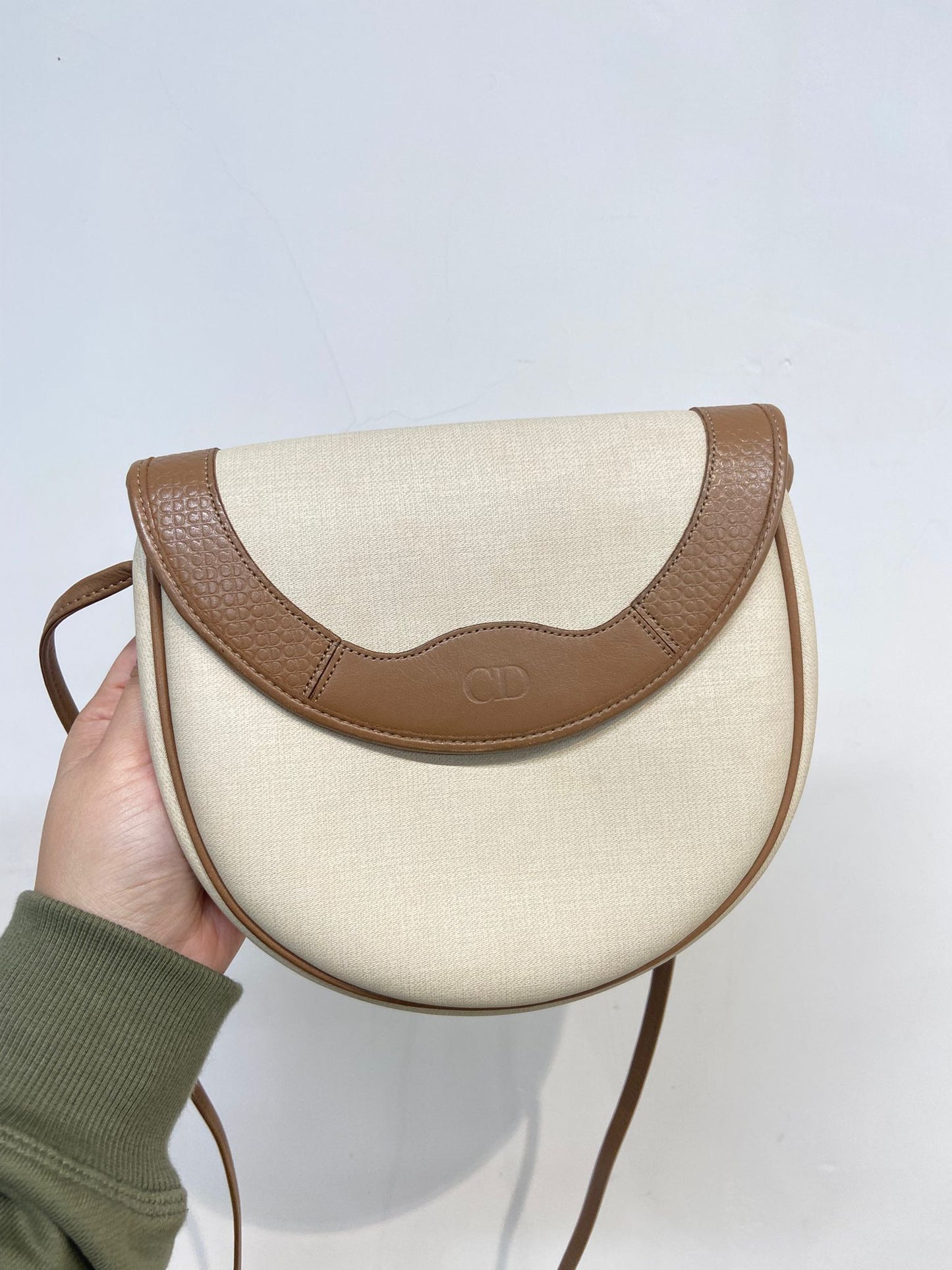Dior 米白拼啡 馬鞍包