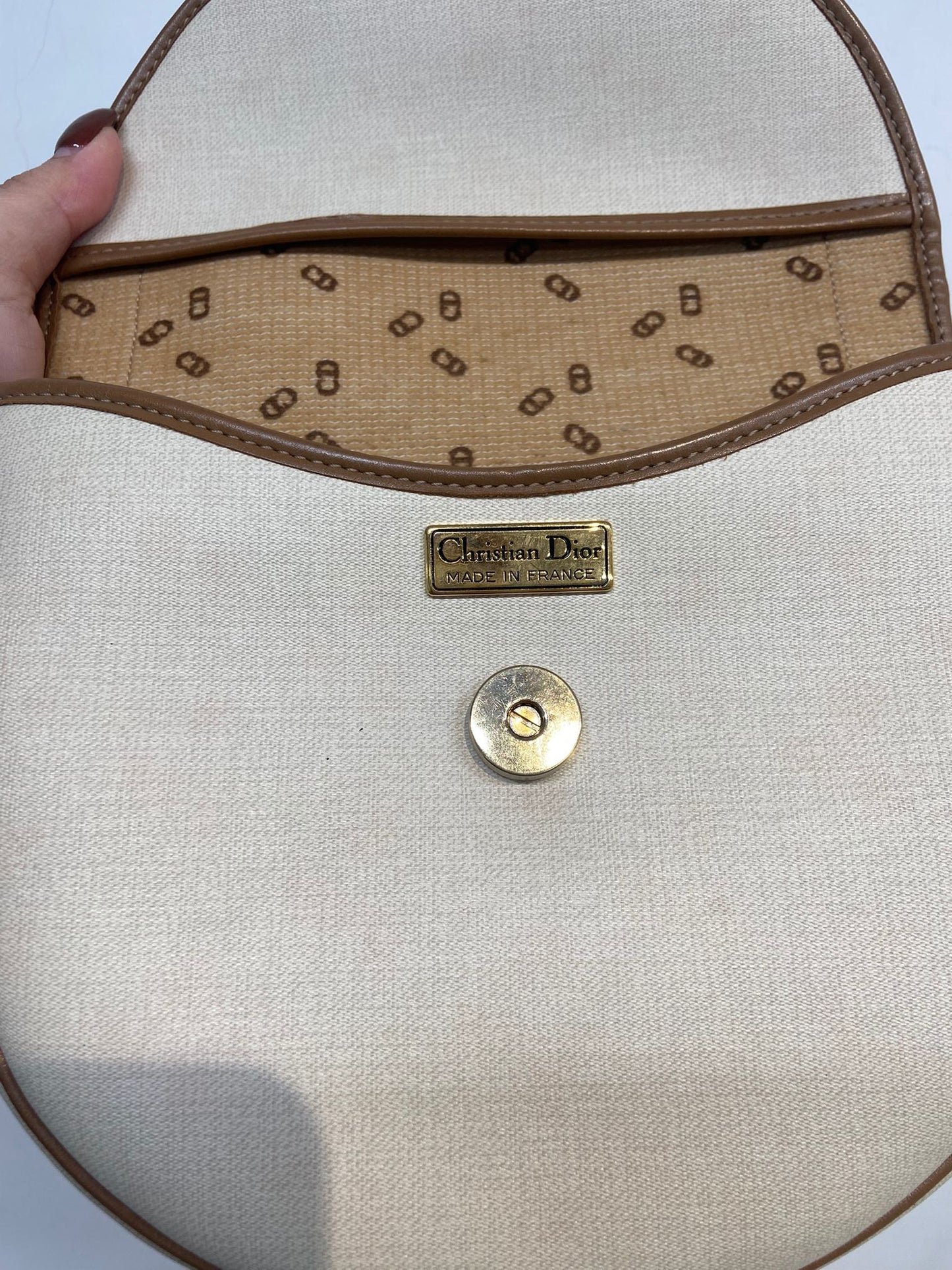 Dior 米白拼啡 馬鞍包
