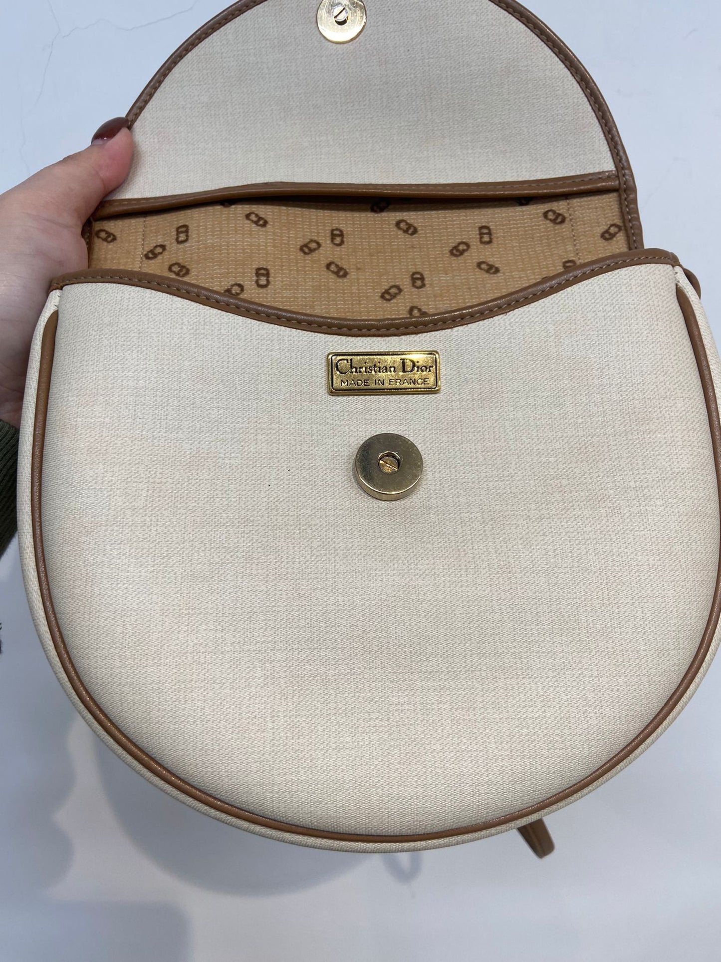 Dior 米白拼啡 馬鞍包