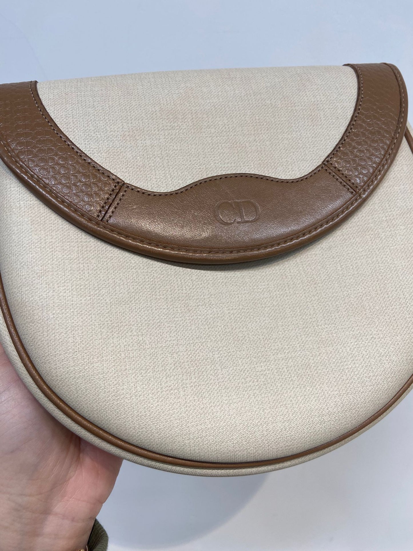 Dior 米白拼啡 馬鞍包