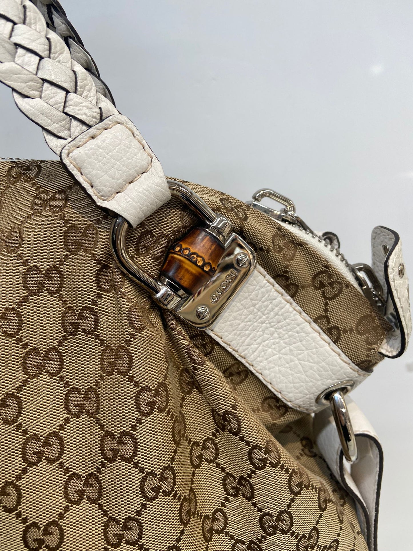 Gucci 牛皮編織手挽 竹子扣 單肩包