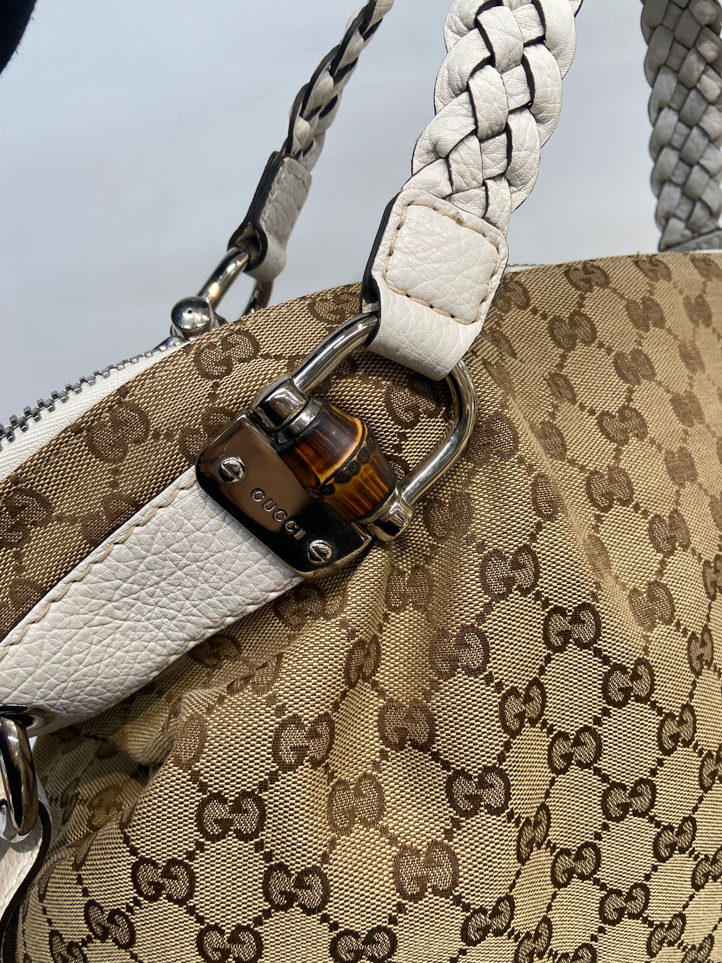 Gucci 牛皮編織手挽 竹子扣 單肩包
