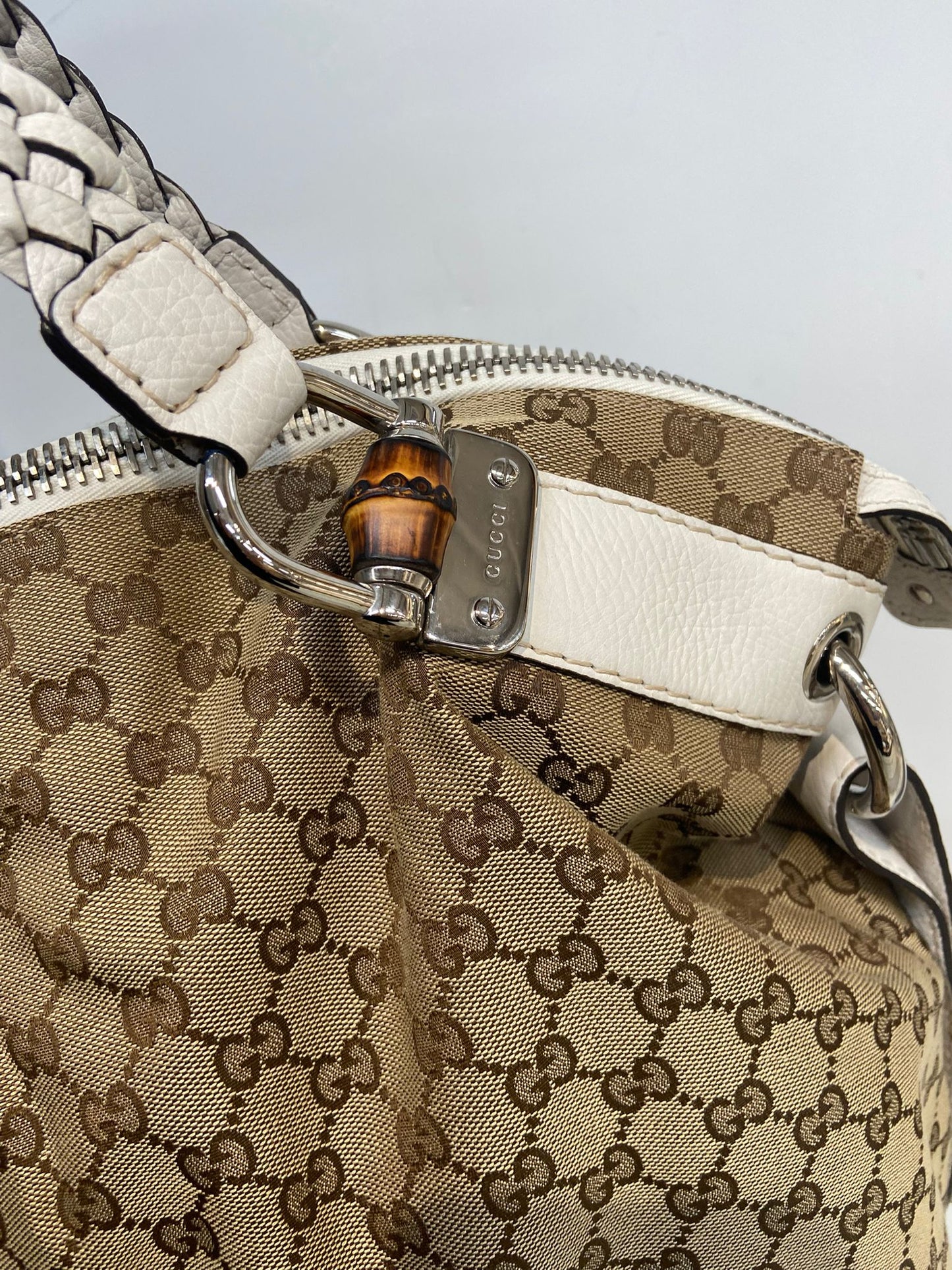 Gucci 牛皮編織手挽 竹子扣 單肩包