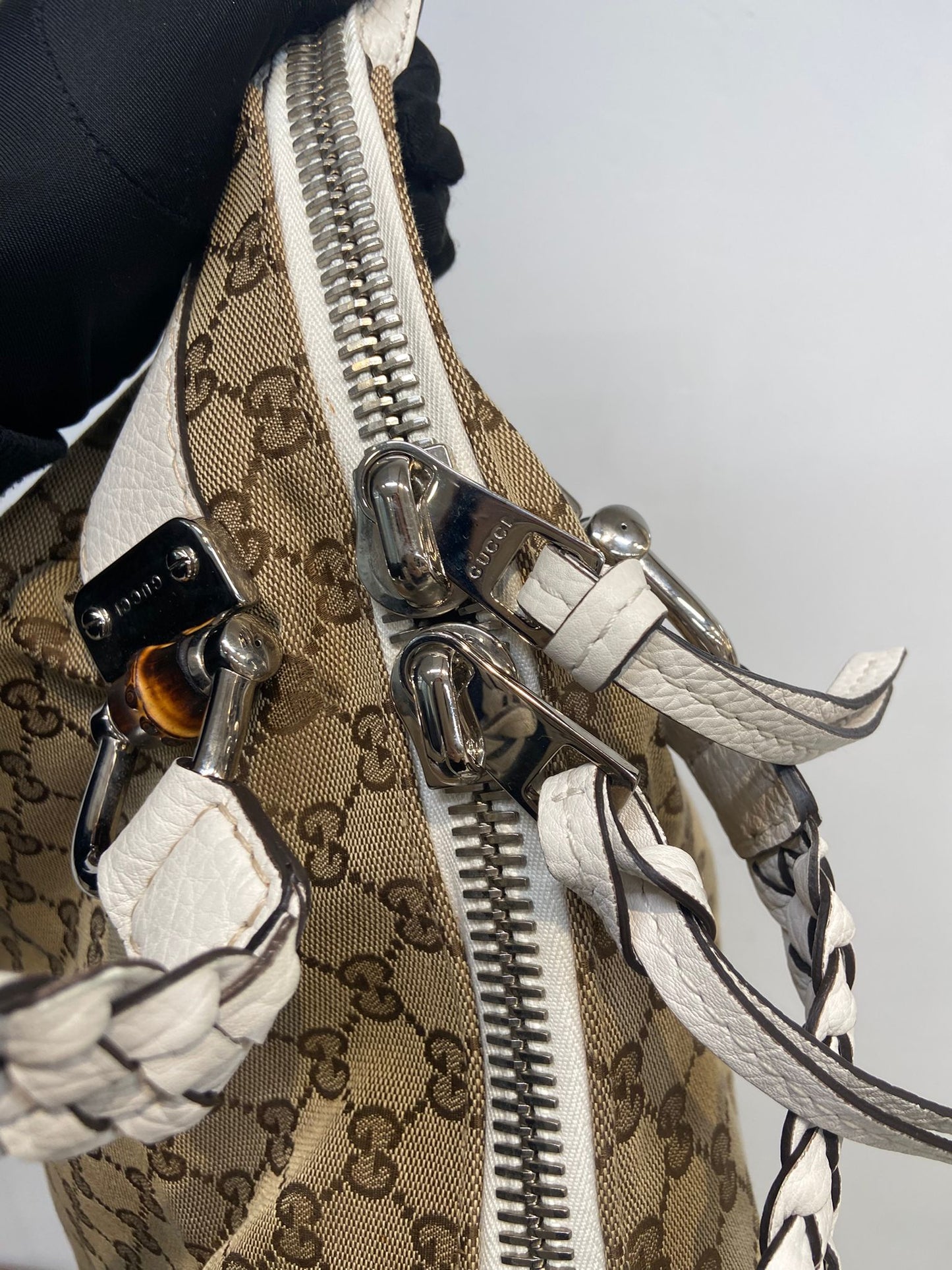 Gucci 牛皮編織手挽 竹子扣 單肩包