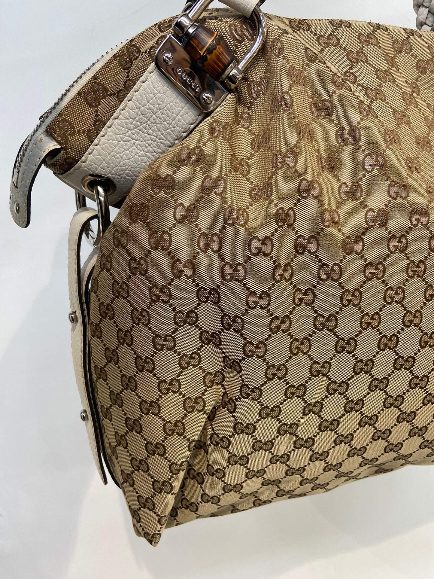 Gucci 牛皮編織手挽 竹子扣 單肩包