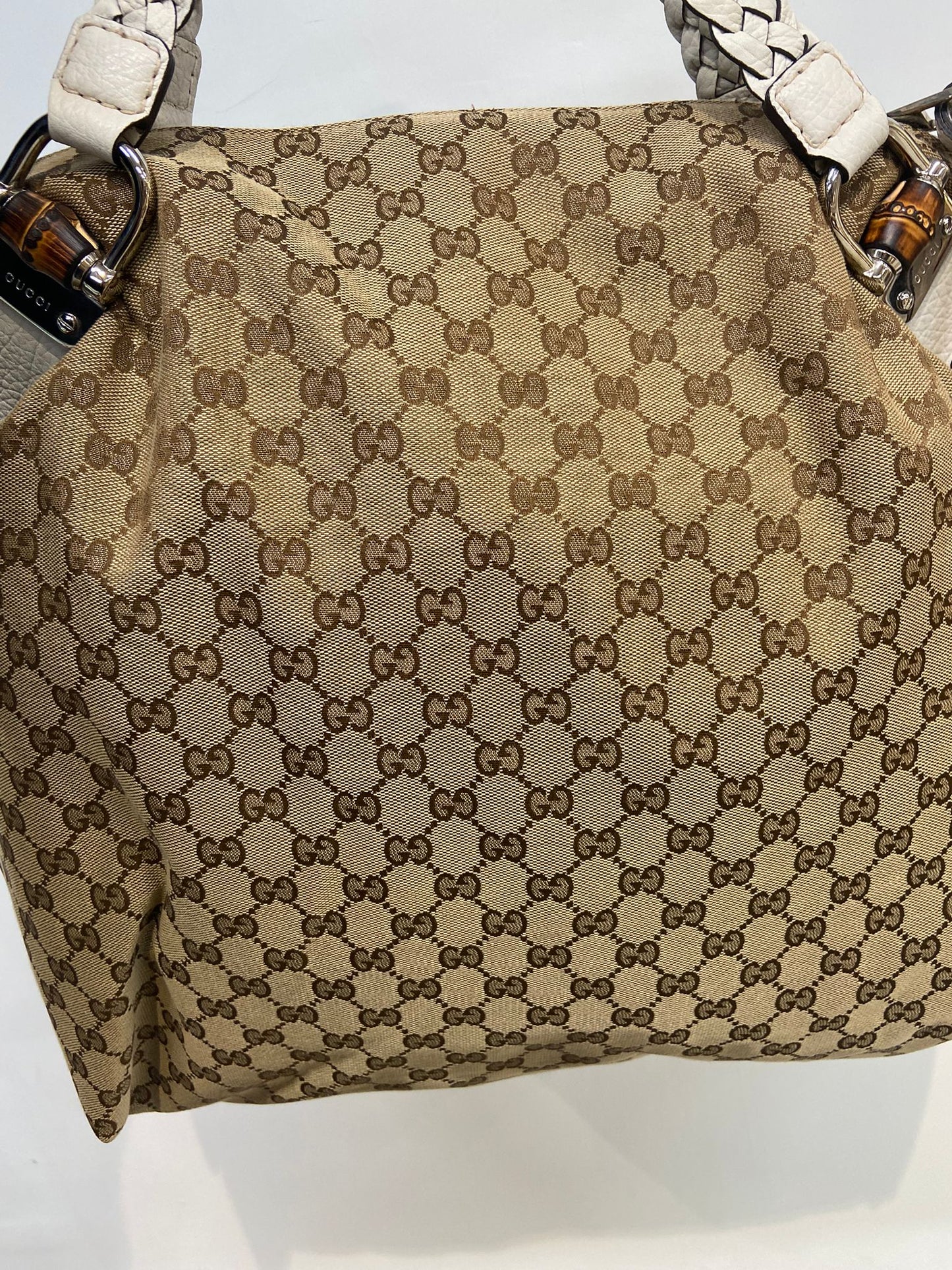 Gucci 牛皮編織手挽 竹子扣 單肩包