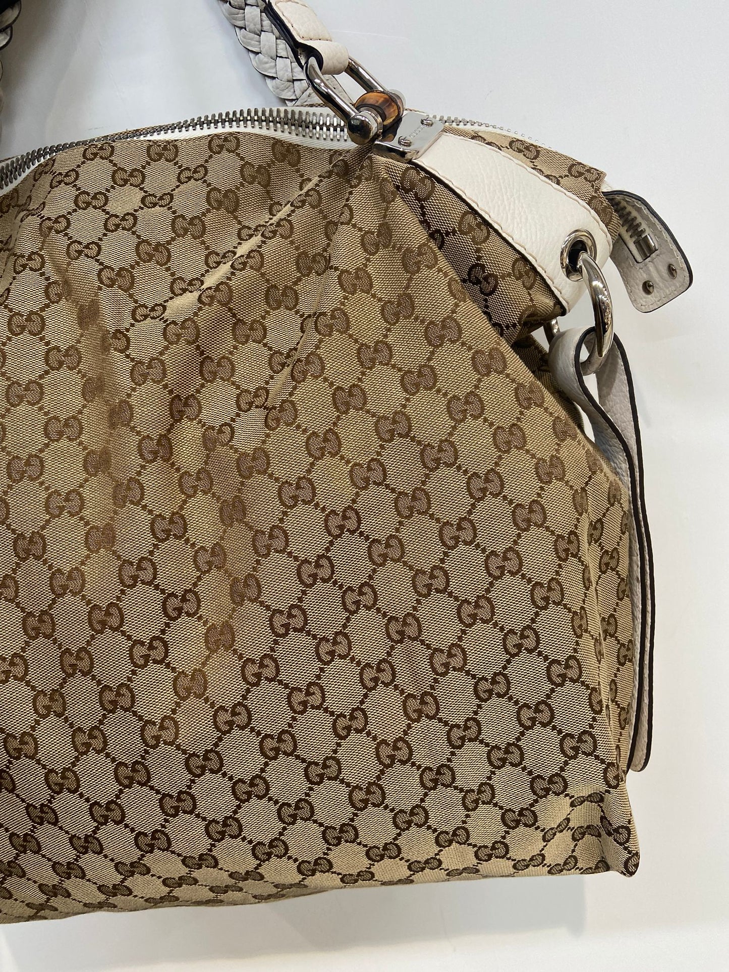 Gucci 牛皮編織手挽 竹子扣 單肩包