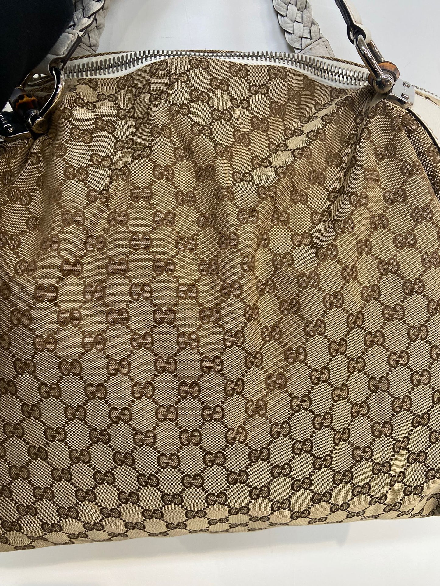 Gucci 牛皮編織手挽 竹子扣 單肩包