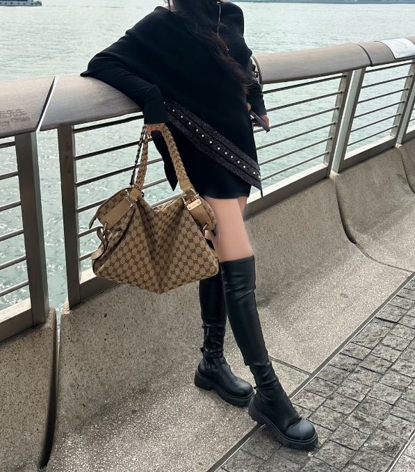Gucci 牛皮編織手挽 竹子扣 單肩包