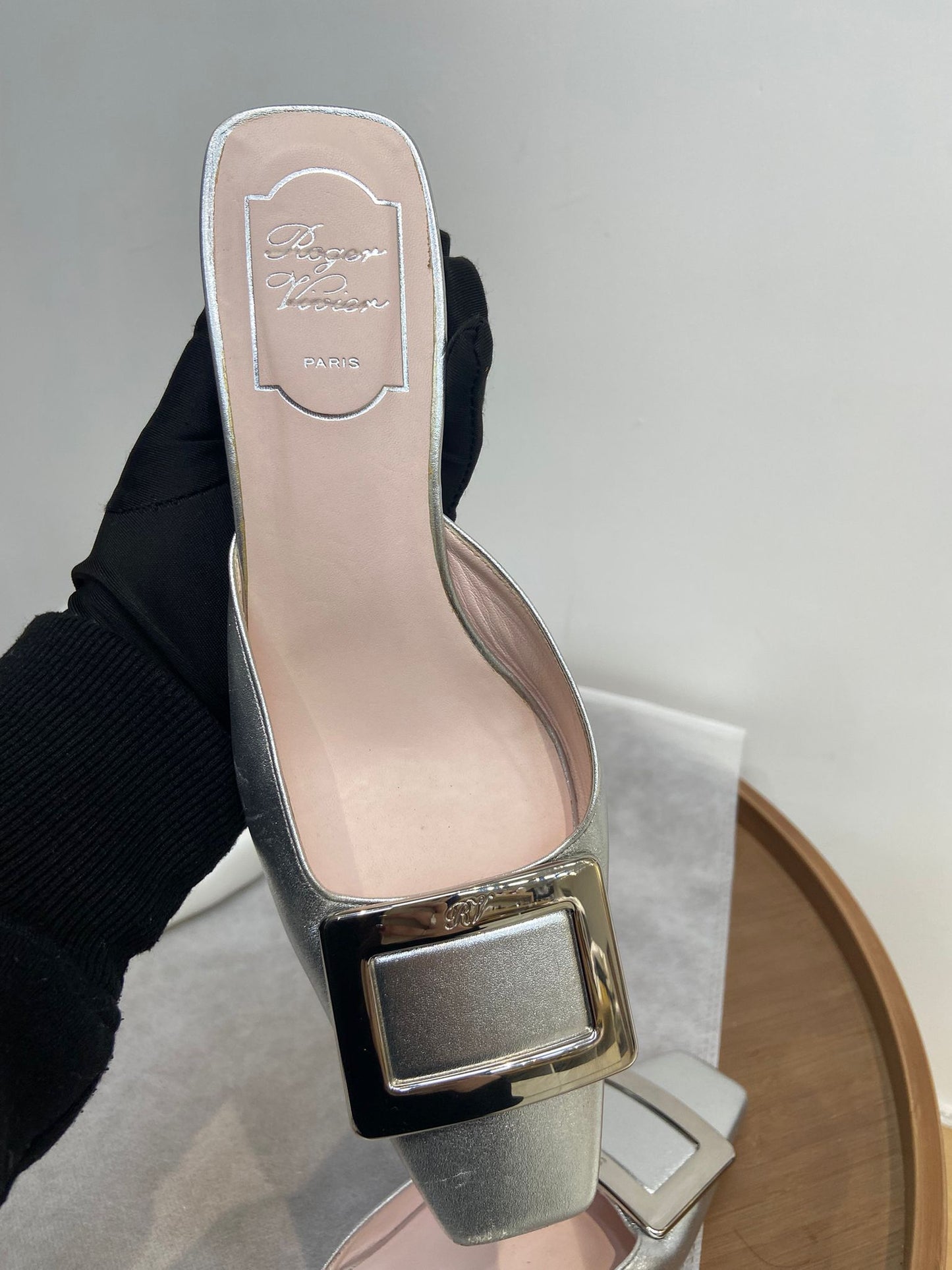 RV 銀色半拖 5cm 高跟鞋