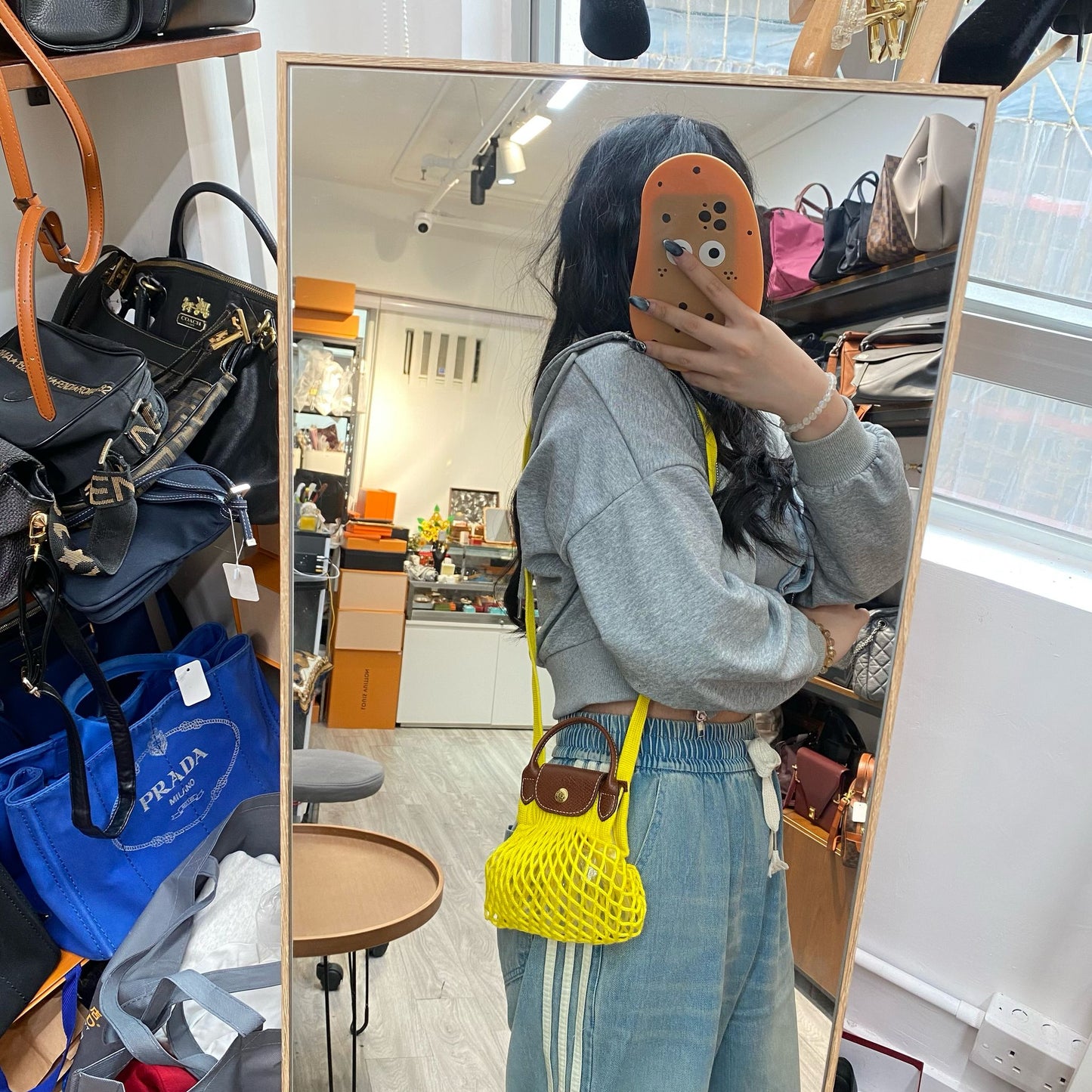 Longchamp 黃色小網袋