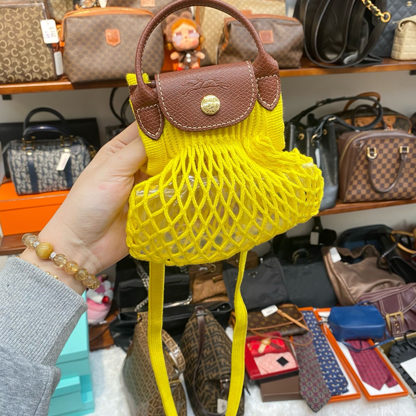 Longchamp 黃色小網袋