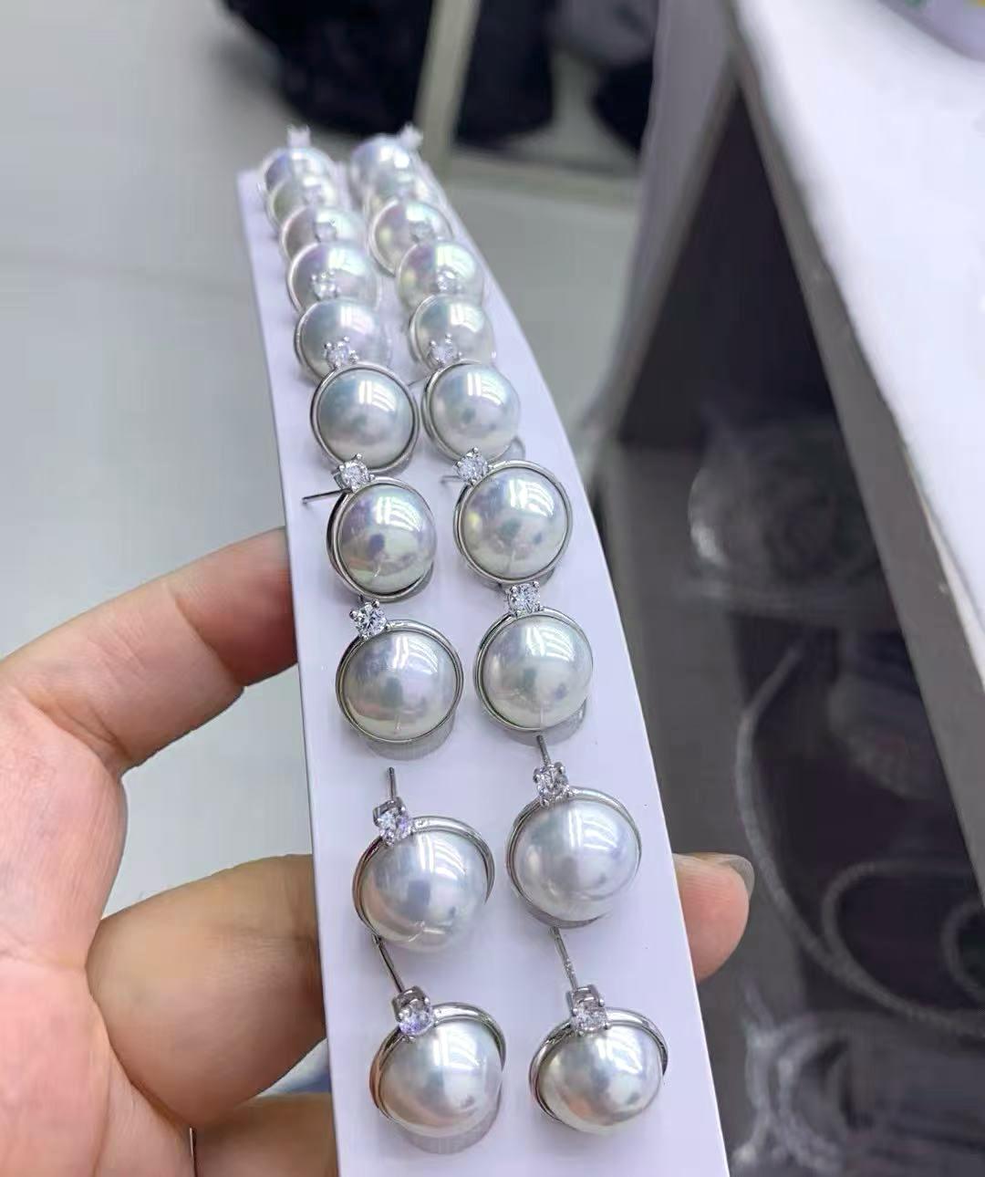 10-11mm 極光海水馬貝耳環
