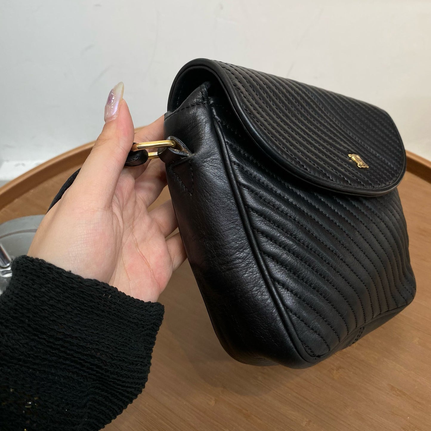 CELINE 黑色真皮斜孭袋