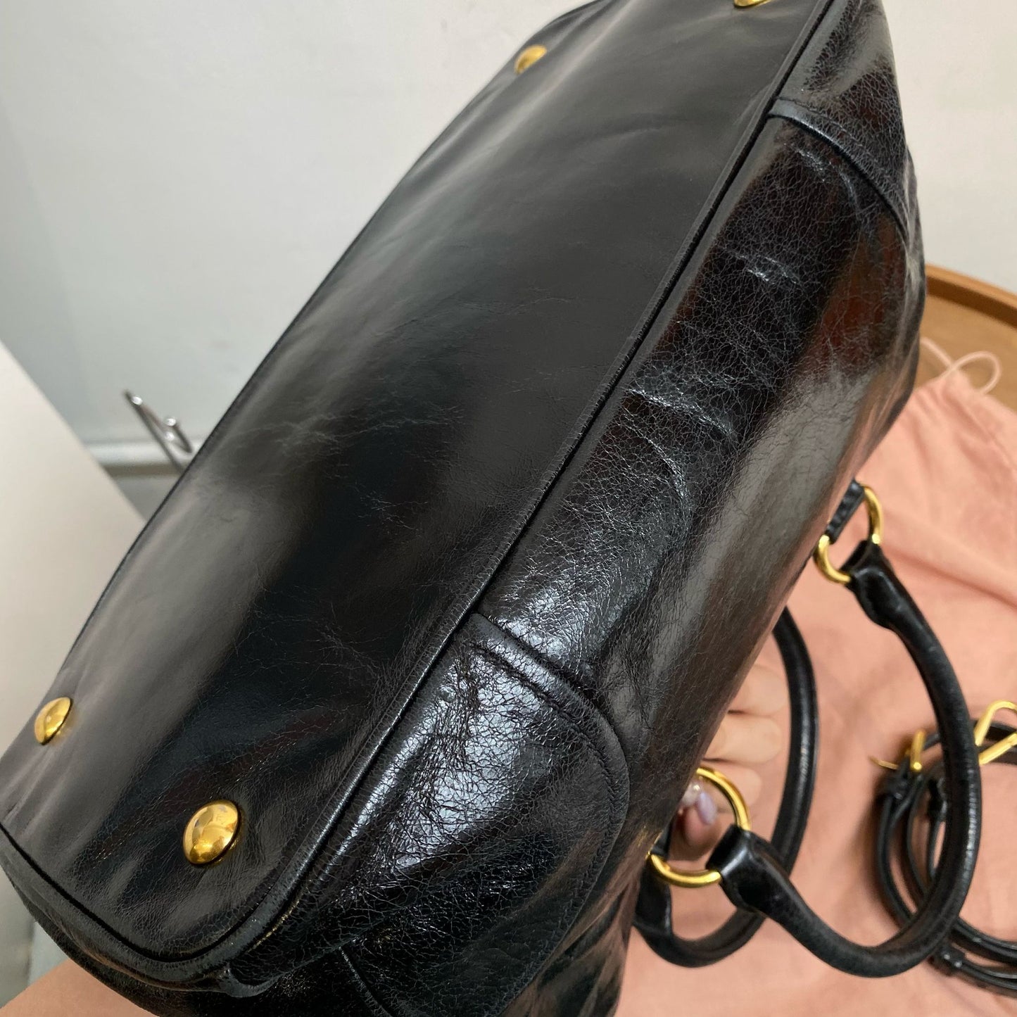 miu miu 黑色 2way 有塵袋