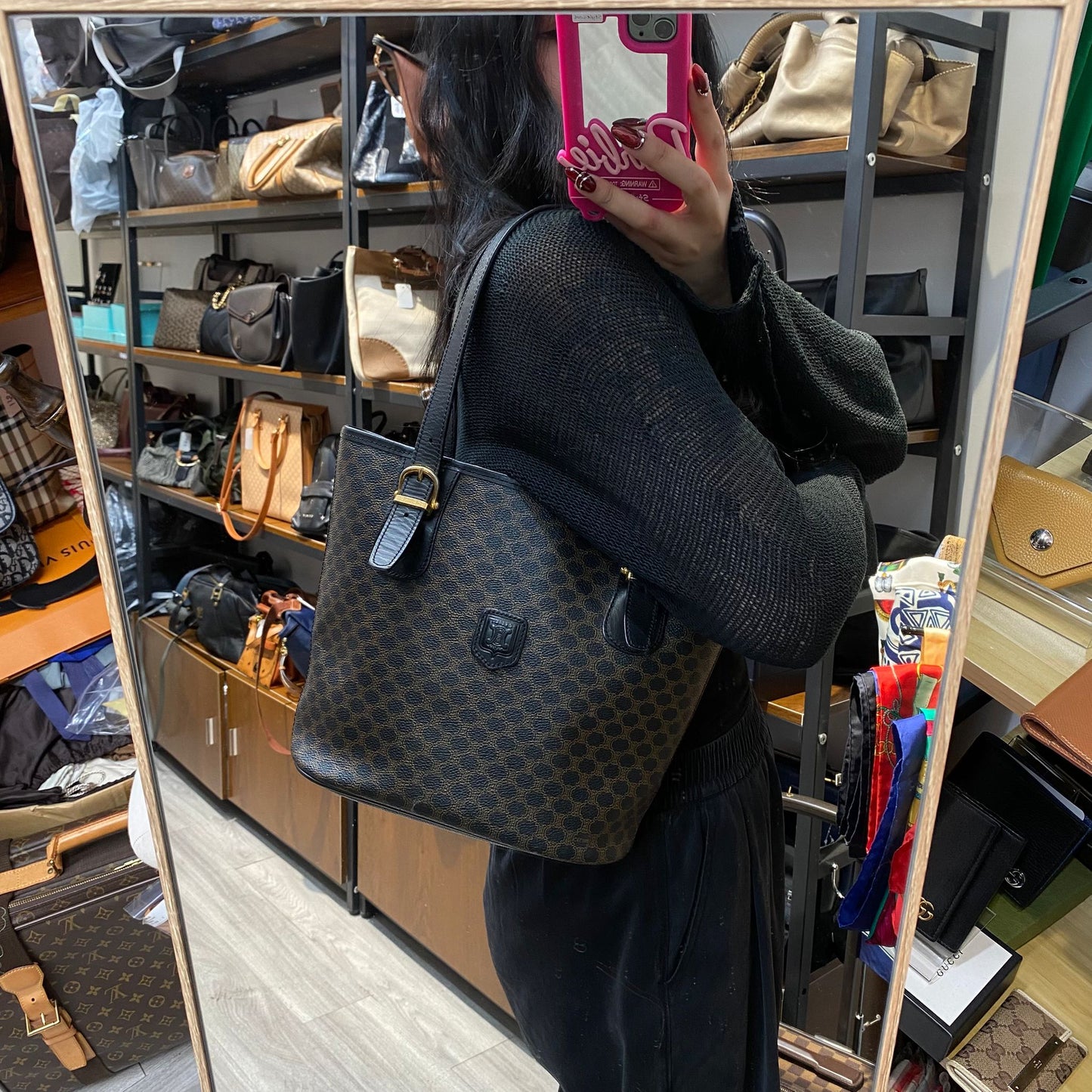 Celine 黑花 Tote