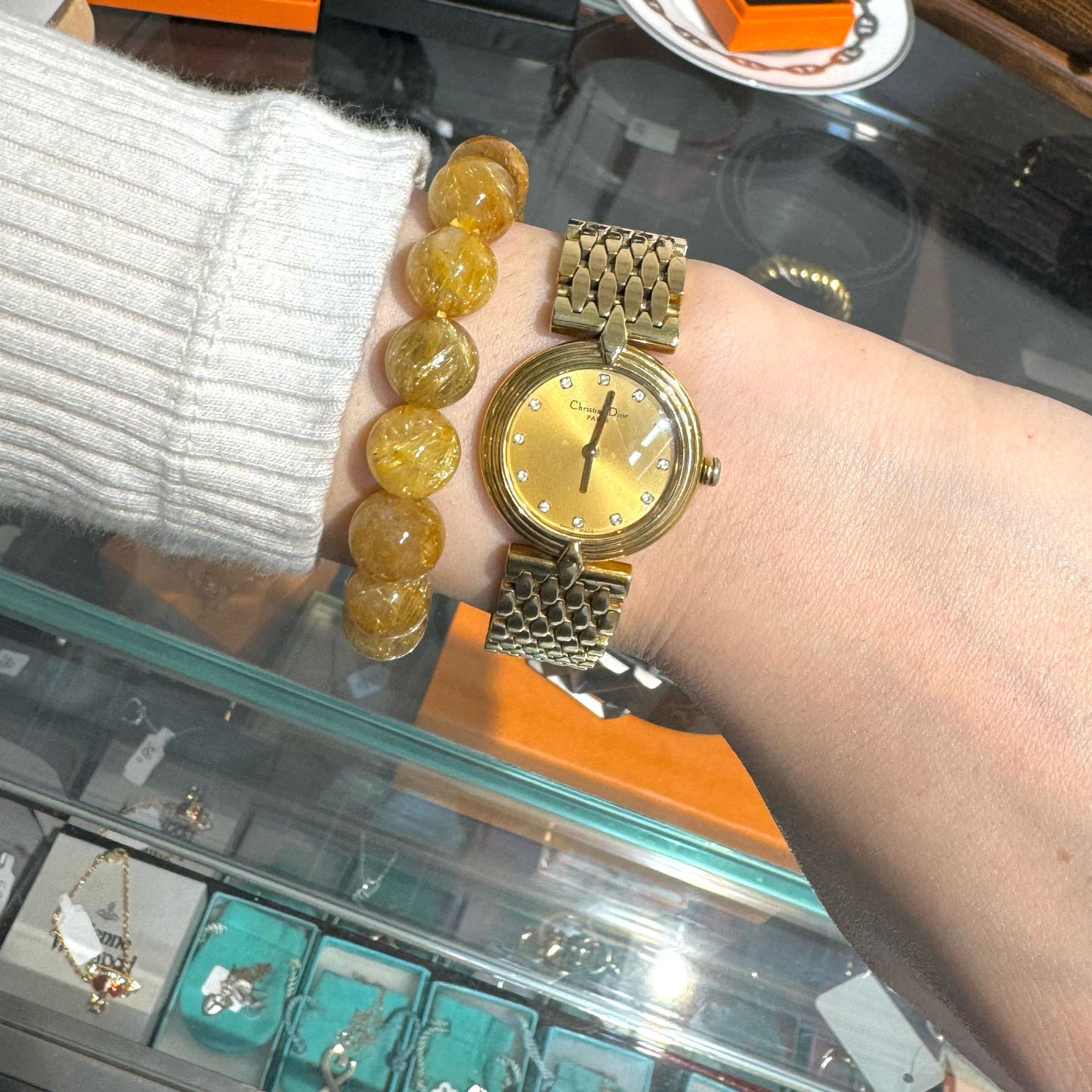 DIOR 金色閃鑽手錶