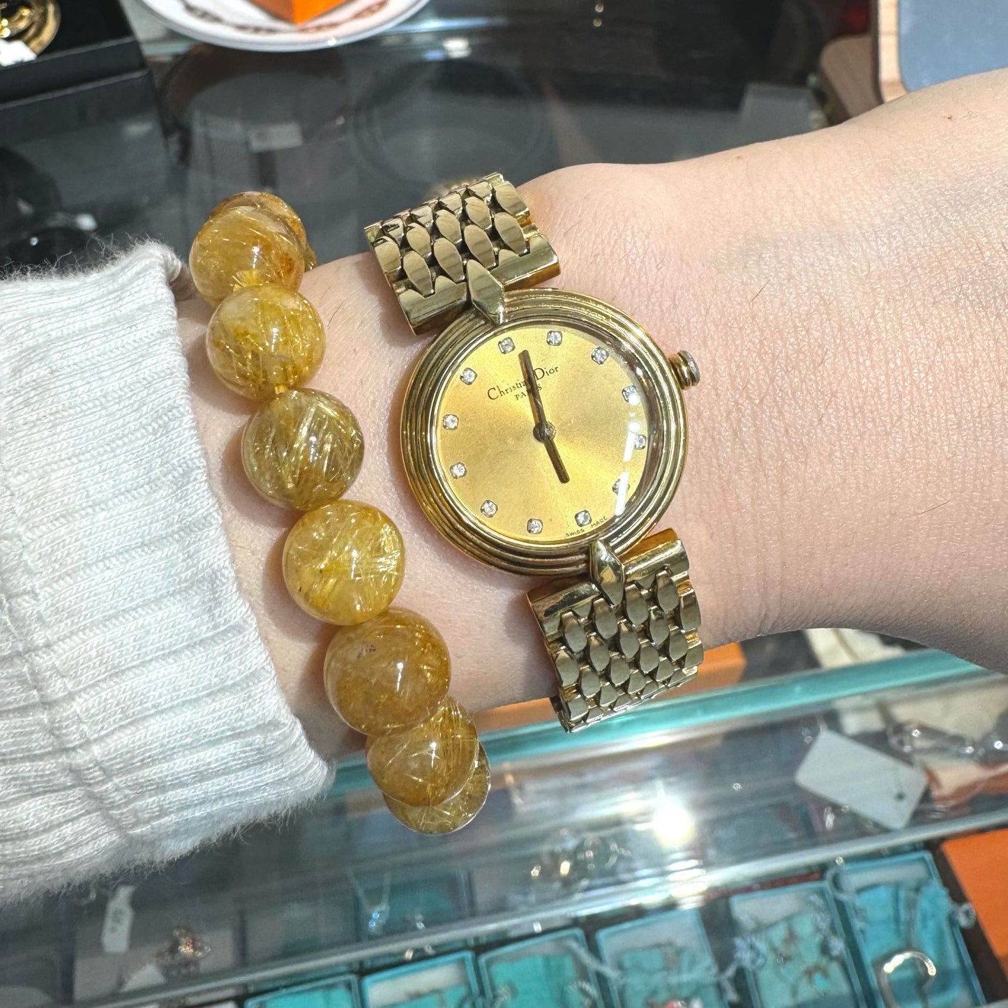 DIOR 金色閃鑽手錶