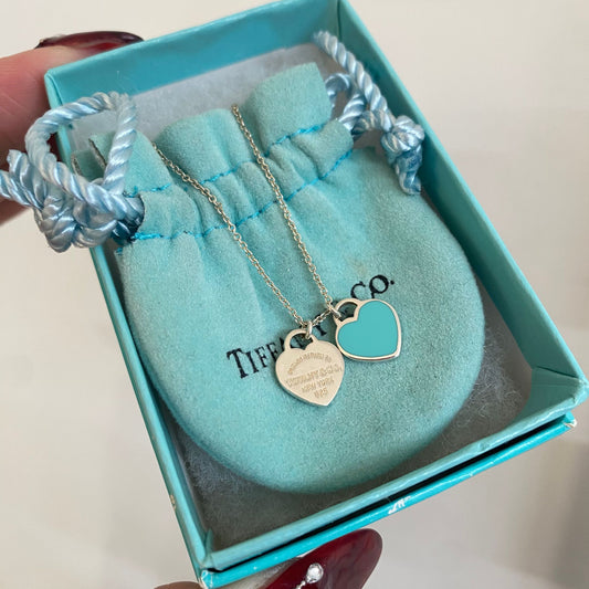 Tiffany迷你雙心心頸鏈 藍色 有盒有塵袋
