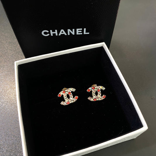 Chanel彩鑽耳針耳環 有盒