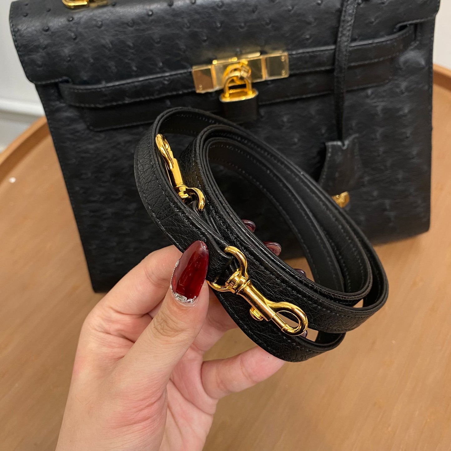 HIGH CLASS 鴕鳥皮 Kelly 黑色