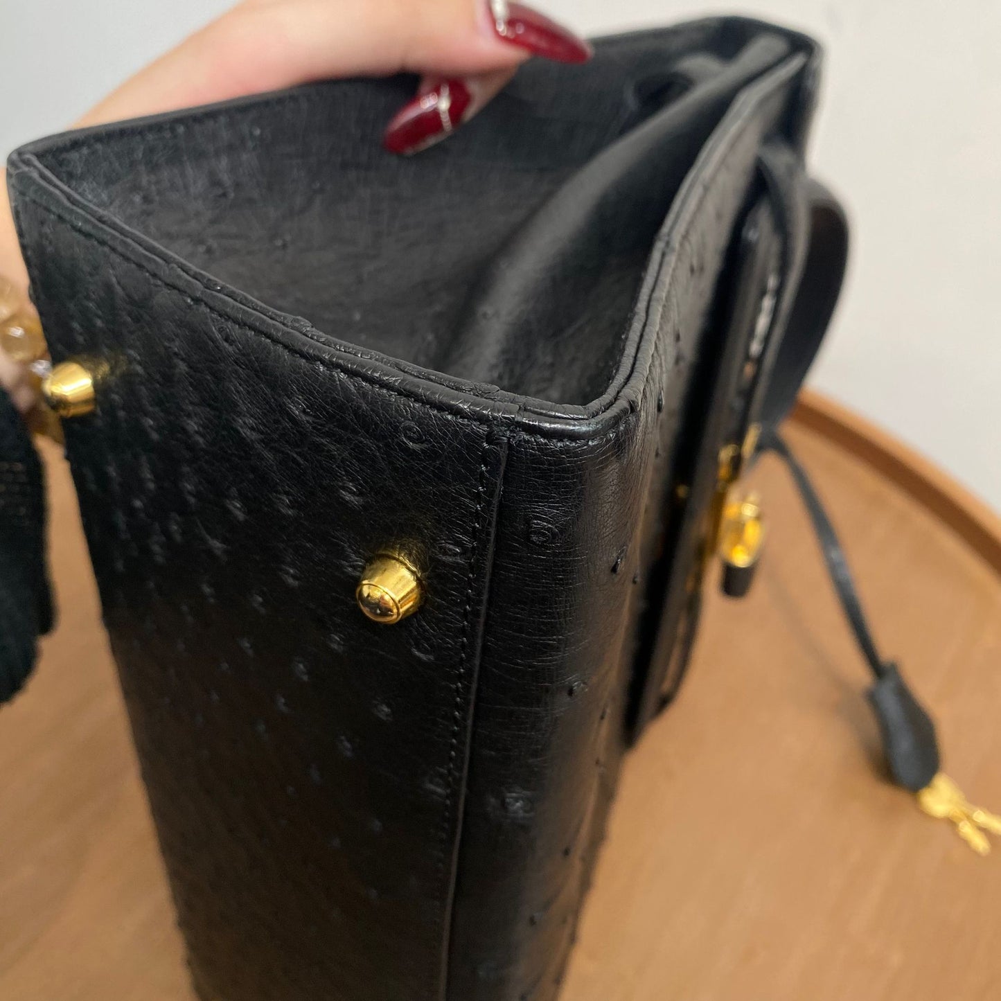 HIGH CLASS 鴕鳥皮 Kelly 黑色