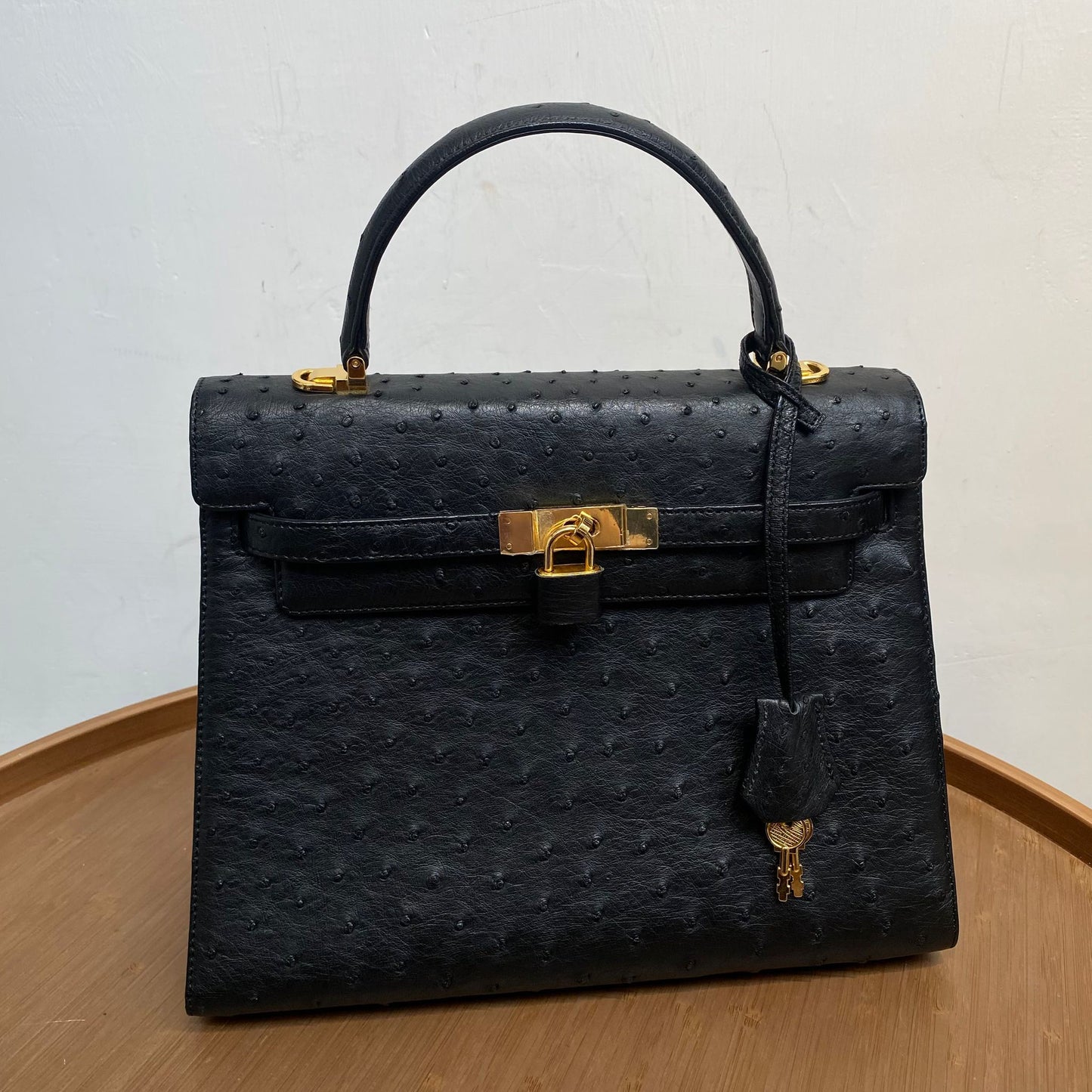 HIGH CLASS 鴕鳥皮 Kelly 黑色