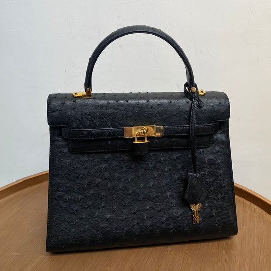 HIGH CLASS 鴕鳥皮 Kelly 黑色