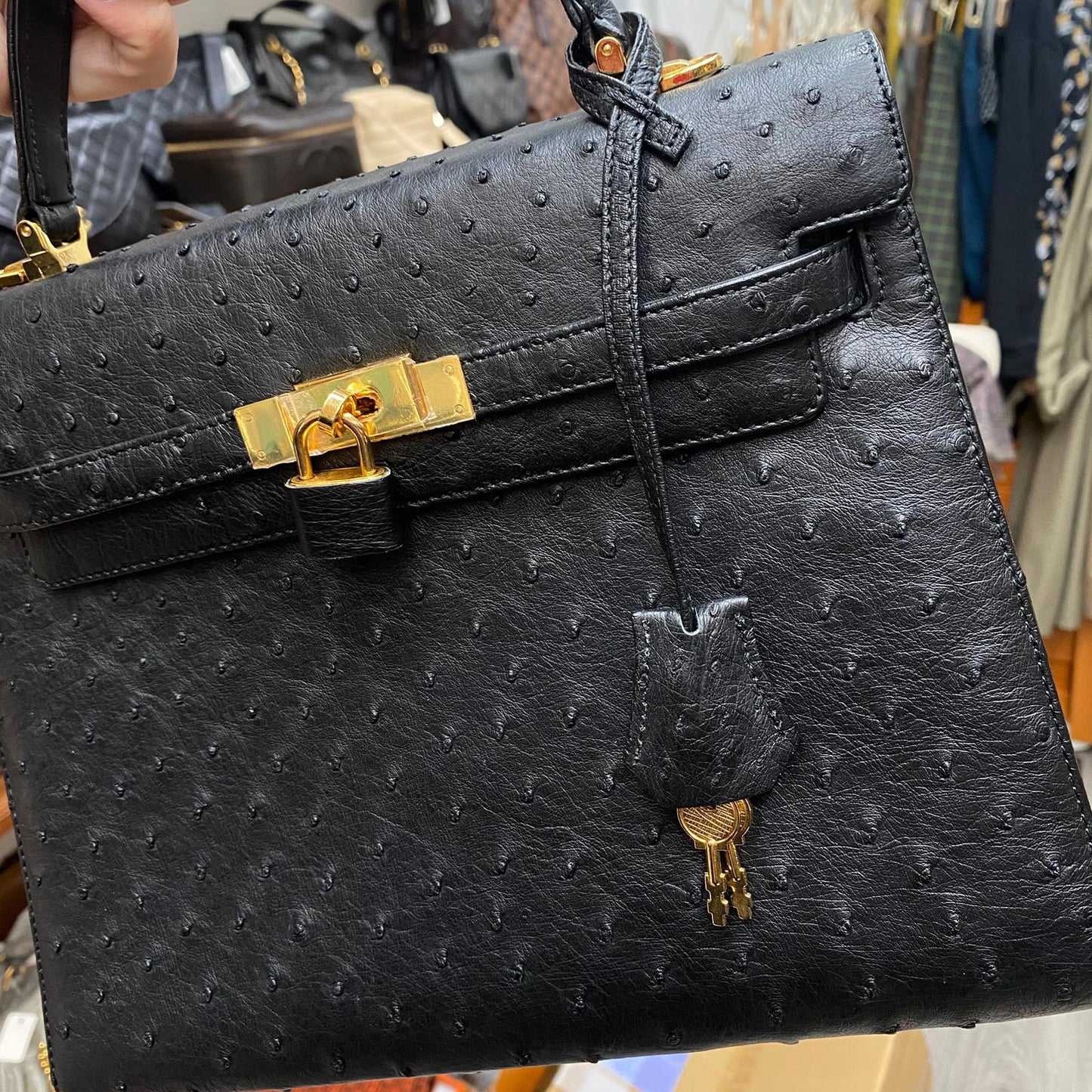 HIGH CLASS 鴕鳥皮 Kelly 黑色