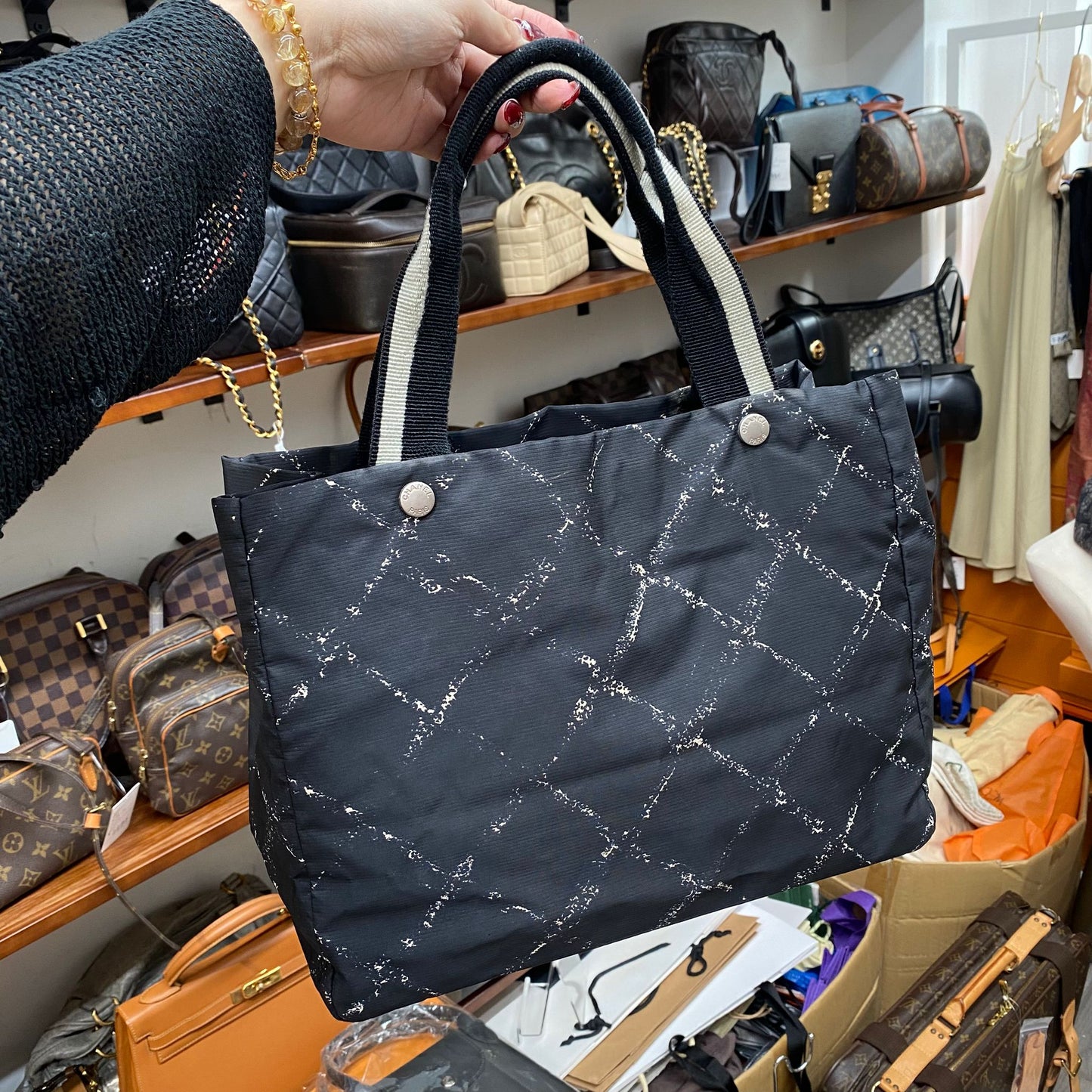 CHANEL Tote 黑白菱格 有貼