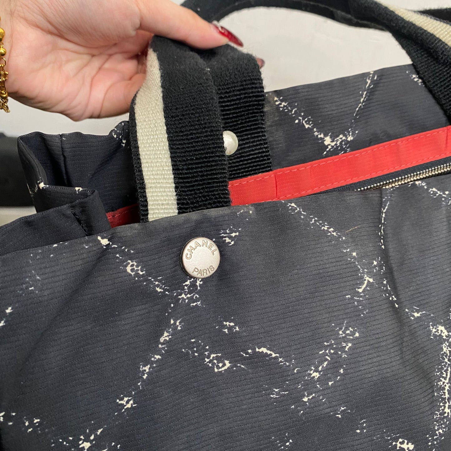 CHANEL Tote 黑白菱格 有貼