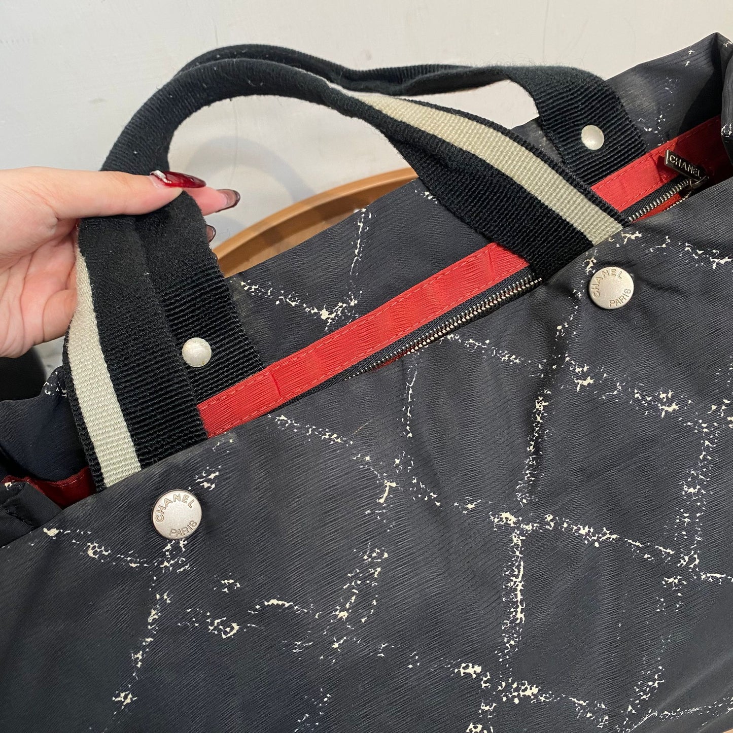 CHANEL Tote 黑白菱格 有貼