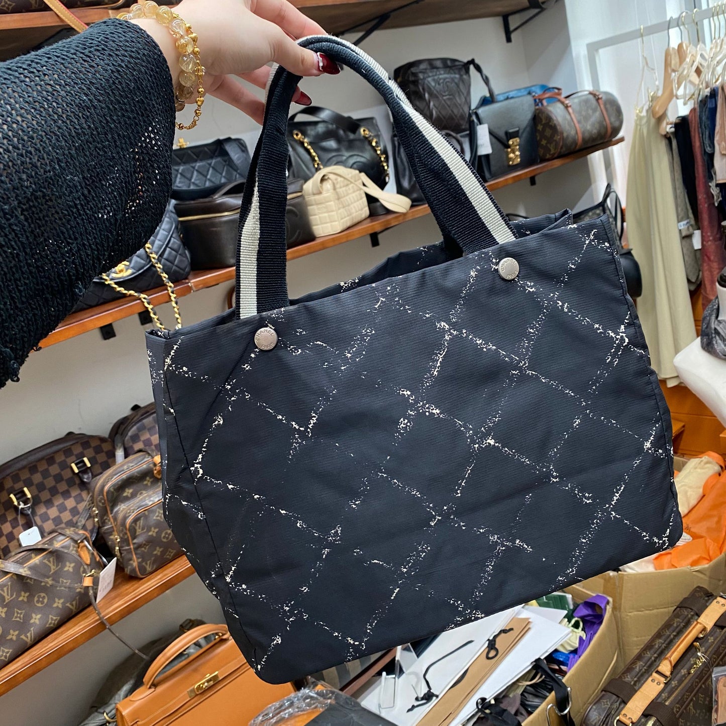 CHANEL Tote 黑白菱格 有貼