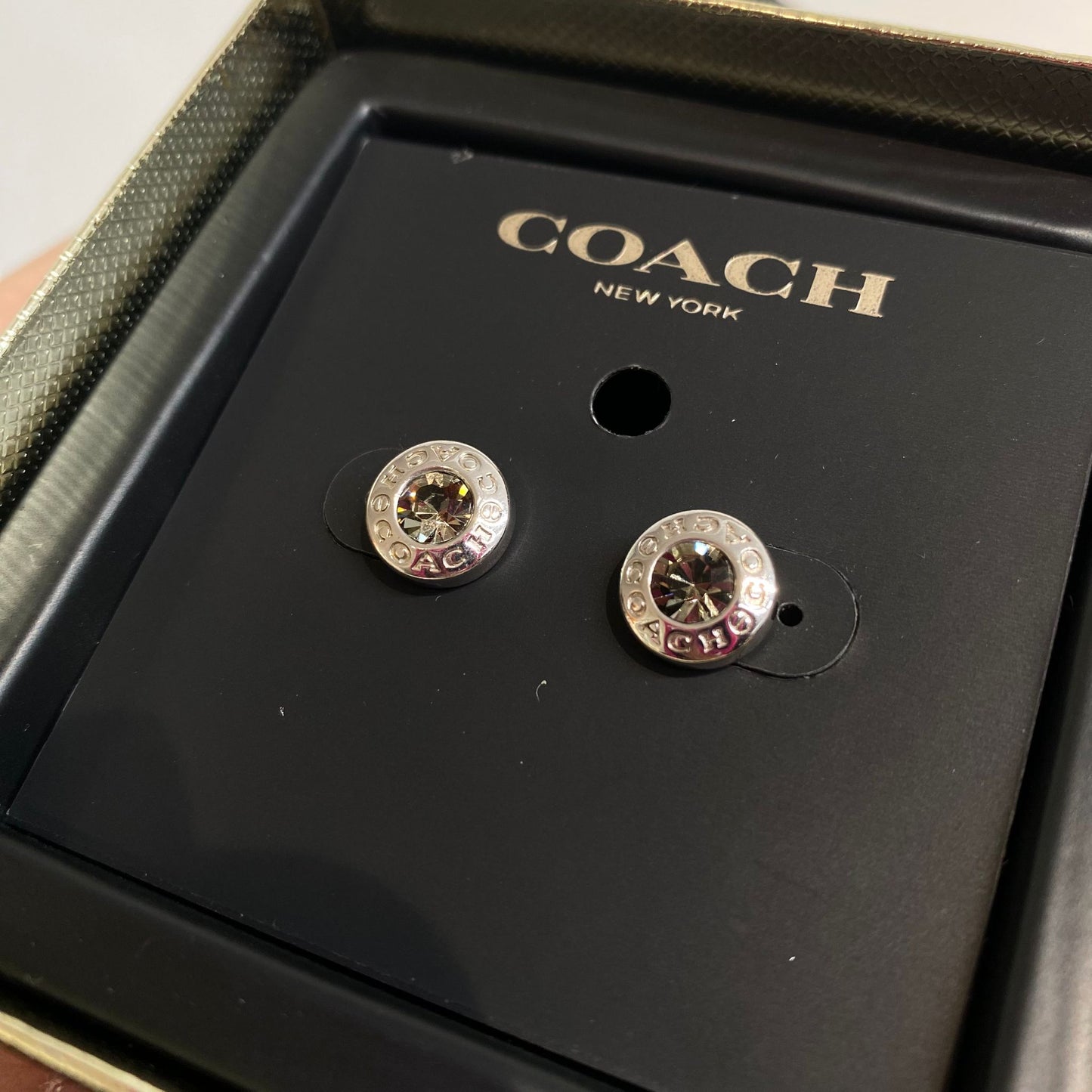 COACH閃鑽耳環 有盒
