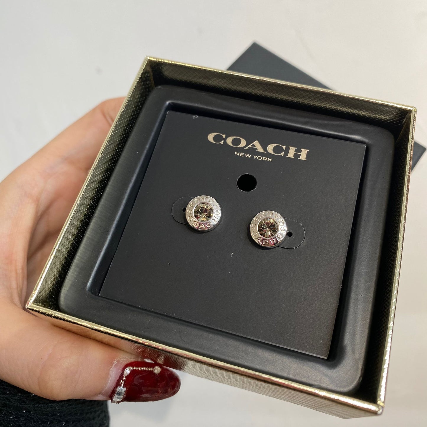 COACH閃鑽耳環 有盒