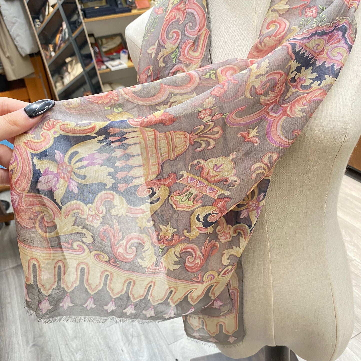 ETRO 100%真絲長絲巾