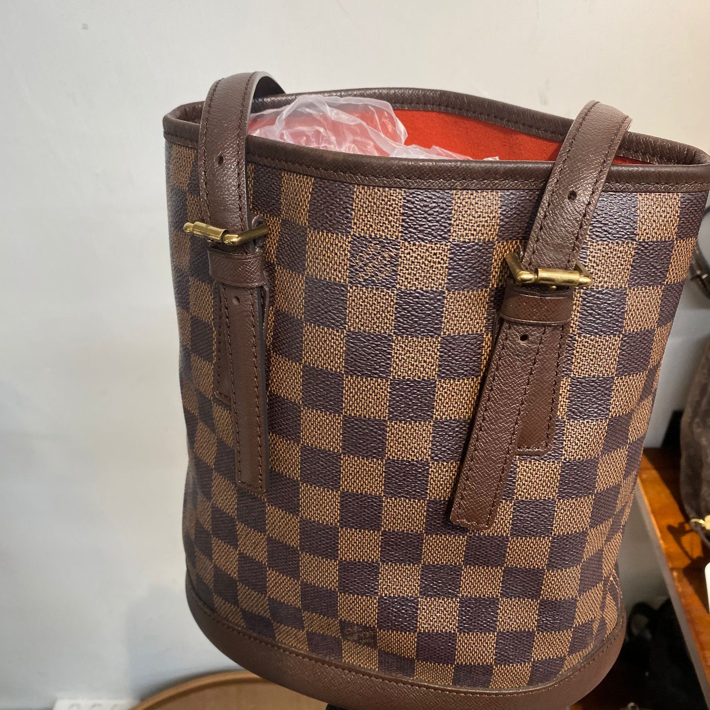 LV棋盤水桶Tote