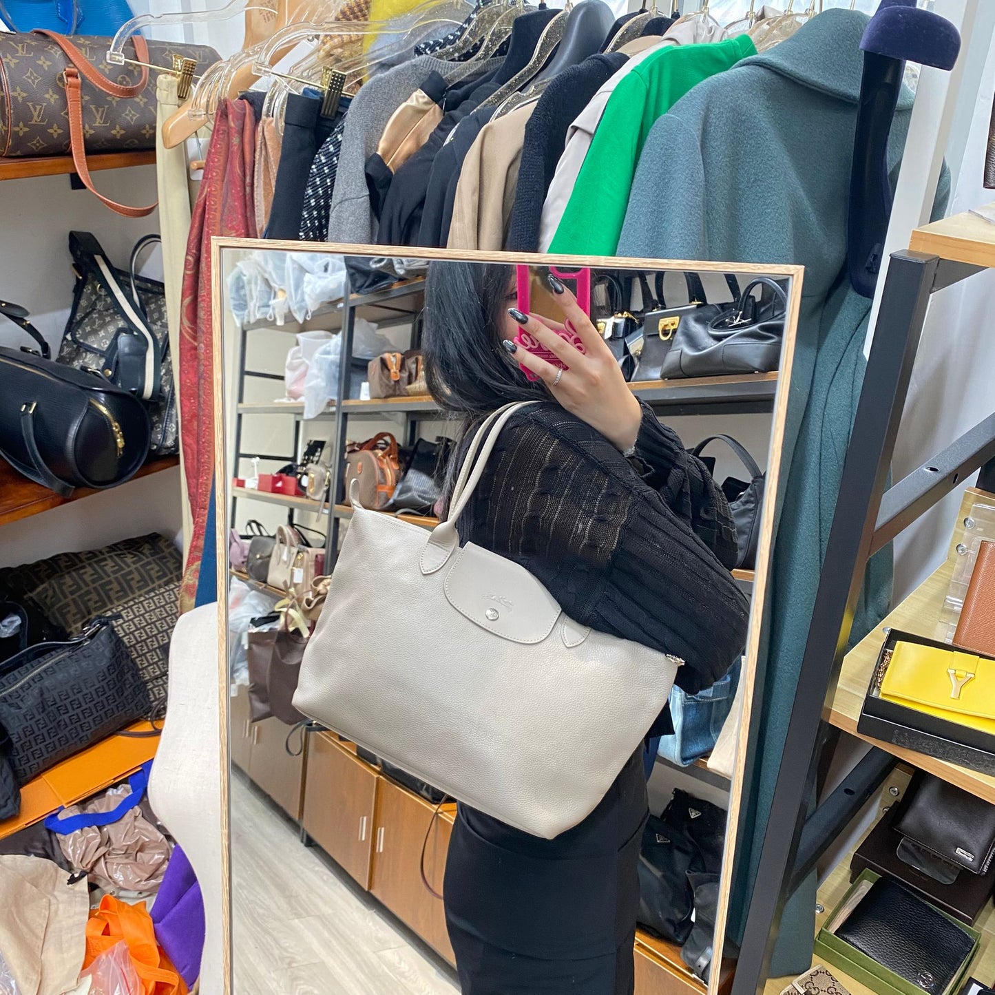 LongChamp Tote 真皮杏色